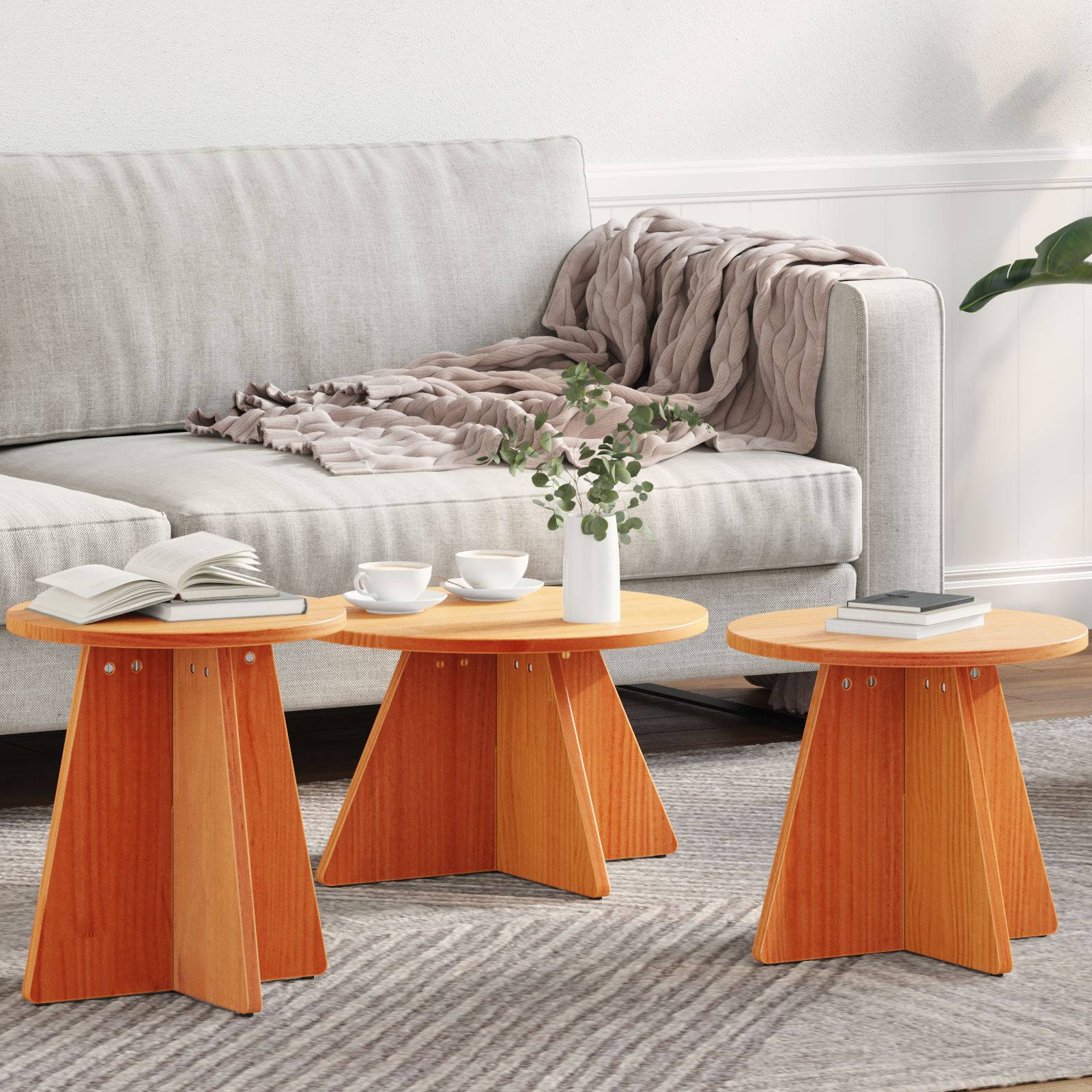 Salontafel 3 pcs Wasbruin 49 x 49 x 30 cm Massief grenenhout