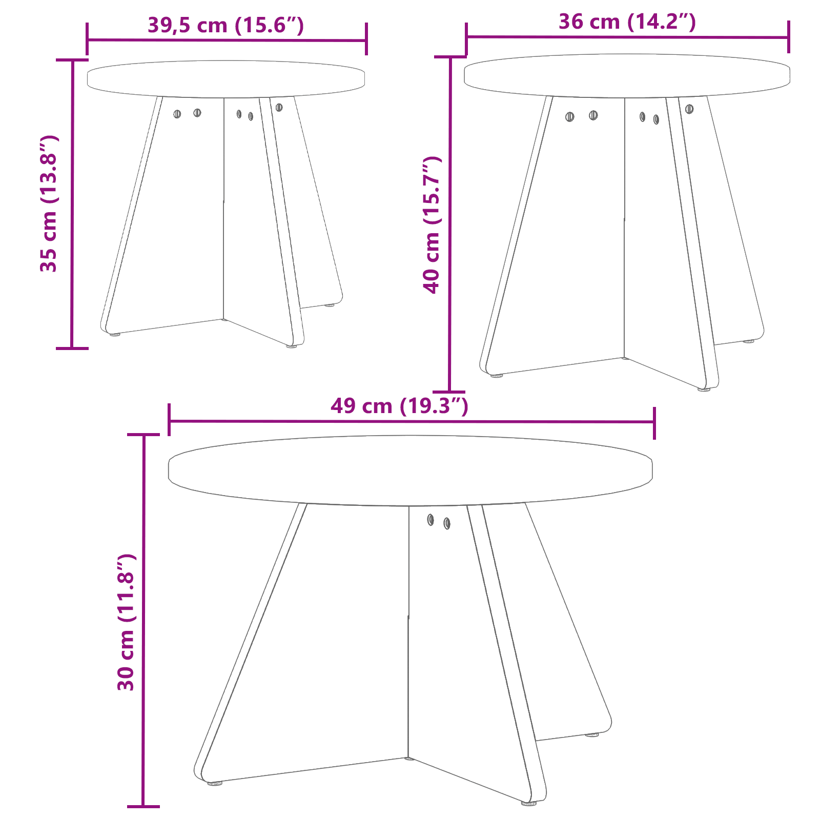 Salontafel 3 pcs Wasbruin 49 x 49 x 30 cm Massief grenenhout