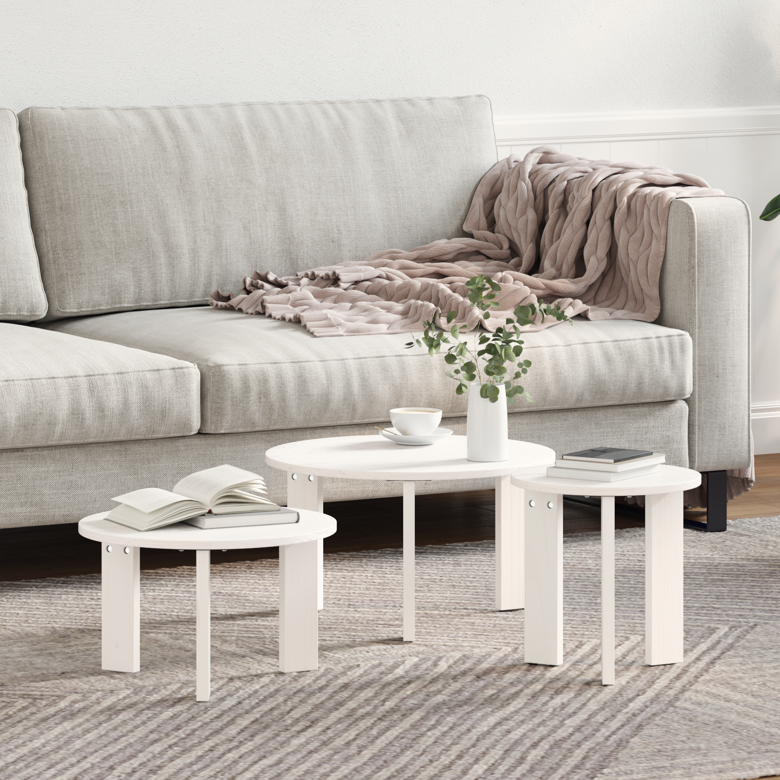 Комплект кафе маса 3 pcs Бял 47.5 x 47.5 x 27 см