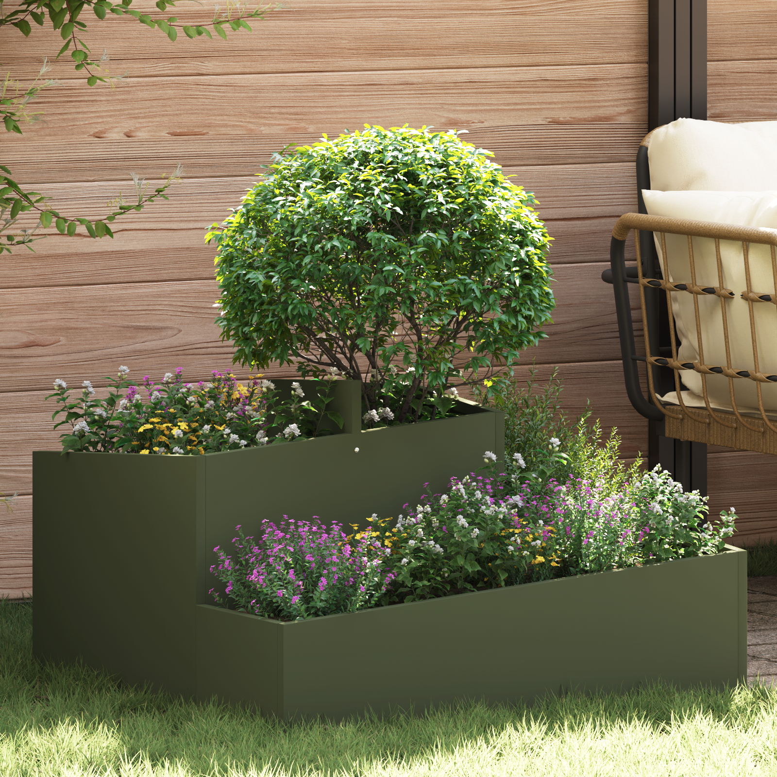 Planter Olijfgroen 80x80x50 cm Koudgewalst Staal