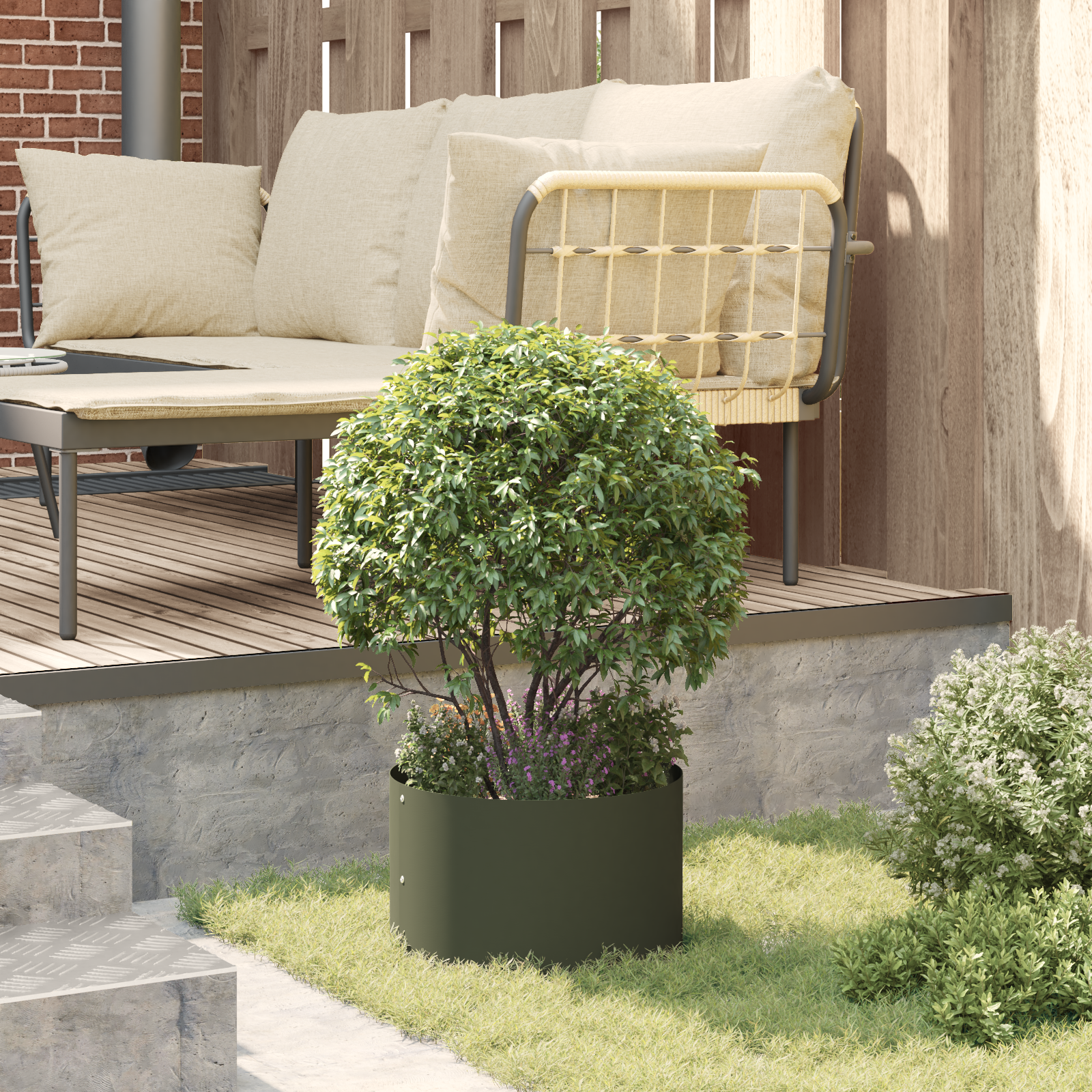 Olive Green Metal Pot Olive green Metal Medium Planters - Image 4