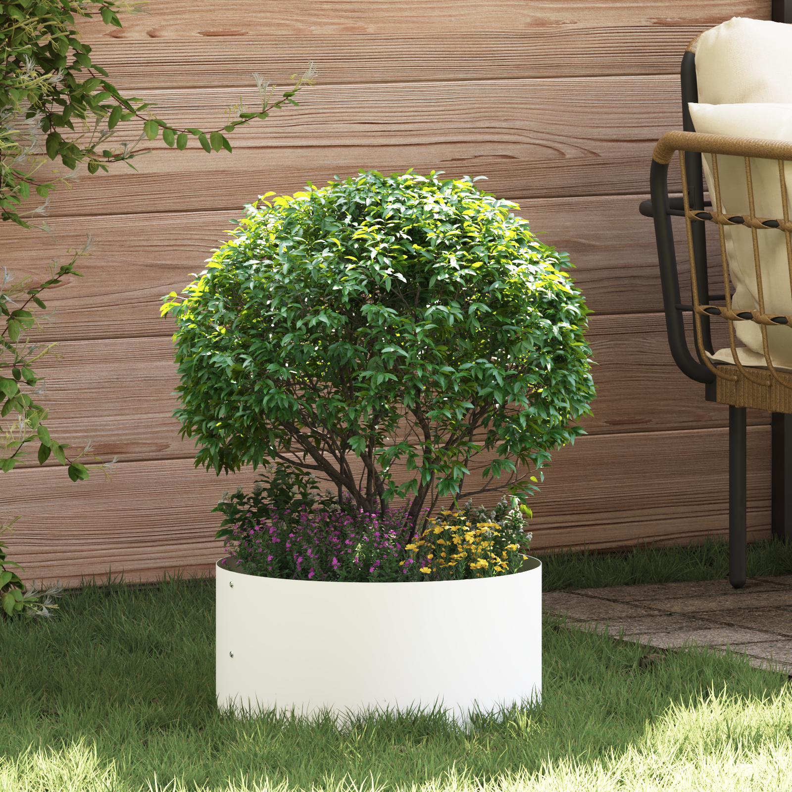Witte Metalen Plantenbakken Wit Metaal 40 cm diameter