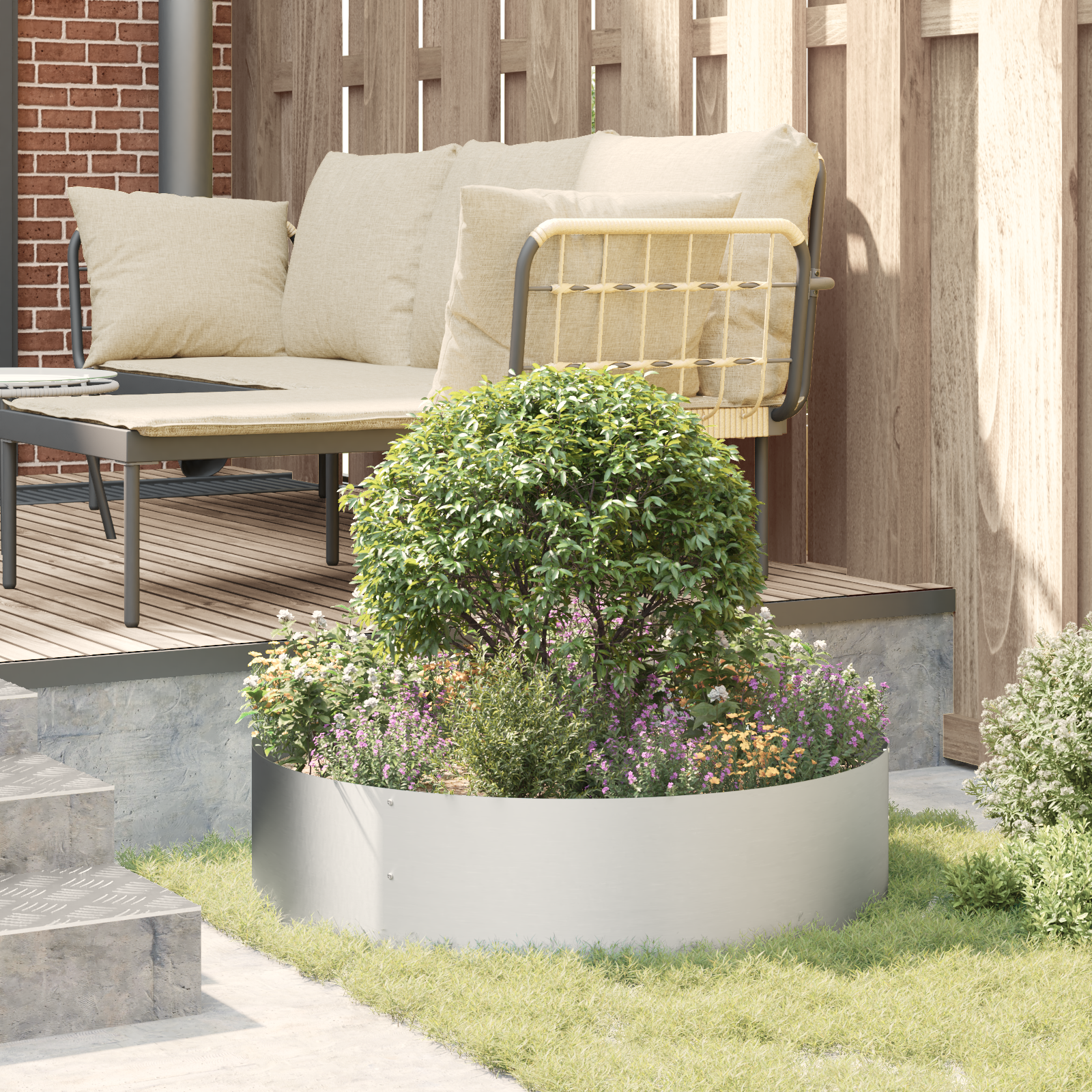 Grey Metal Planter Galvanised Metal Large Grey Planter Circular - Image 4