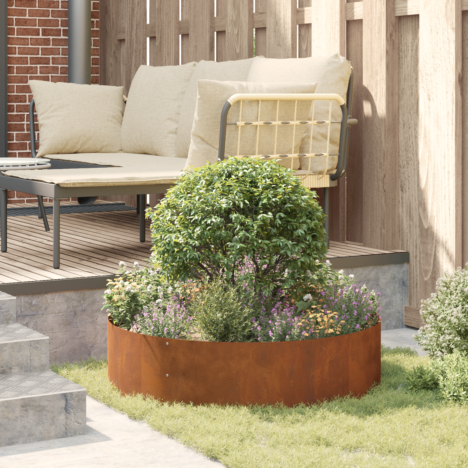 Fioriere In Acciaio Corten Acciaio Corten Grande Intarsi Decorativi - Foto 4 di 6