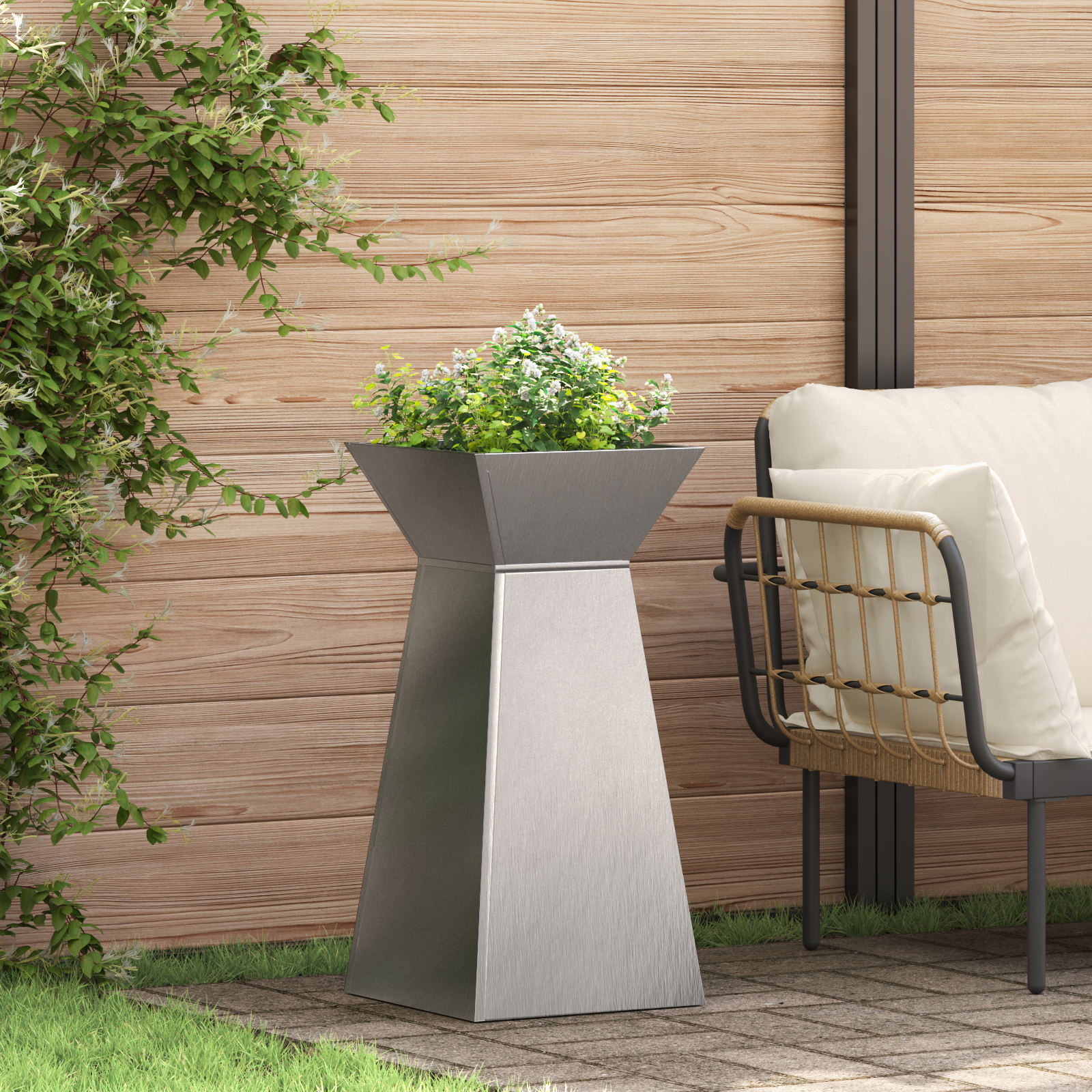 Tuinpaviljoen Planter met Kom 35x35x73 cm Roestvrij staal