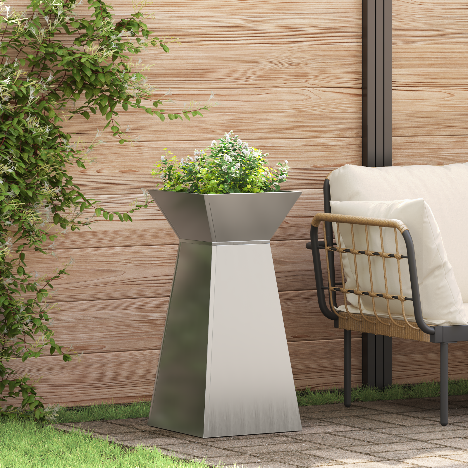 Tuinpilaren Plantenbakken 2 stuks met schaal 35x35x73 cm gegalvaniseerd staal