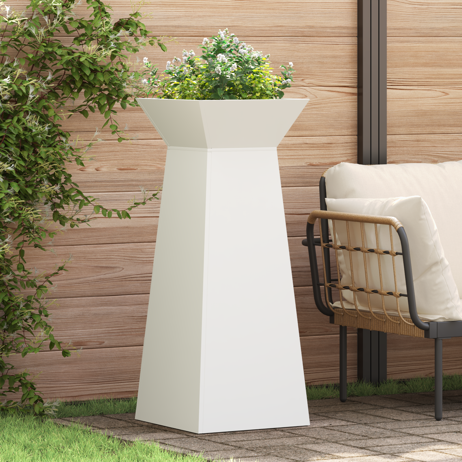 Tuinpilaren Planten 2 stuks met Kom Wit 40x40x100 cm Staal