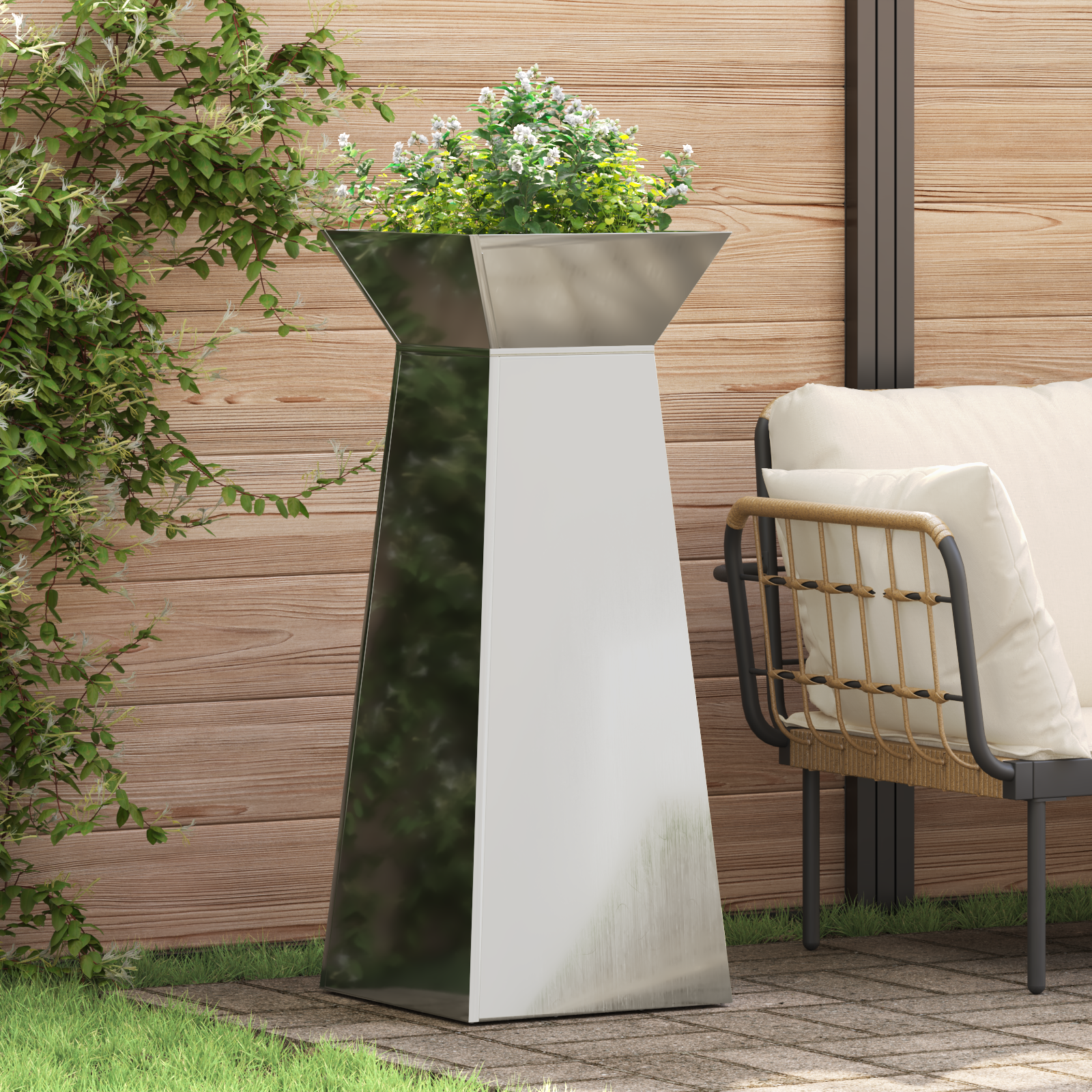 Tuinpijler Plantenbak met schaal 40x40x100 cm van gegalvaniseerd staal