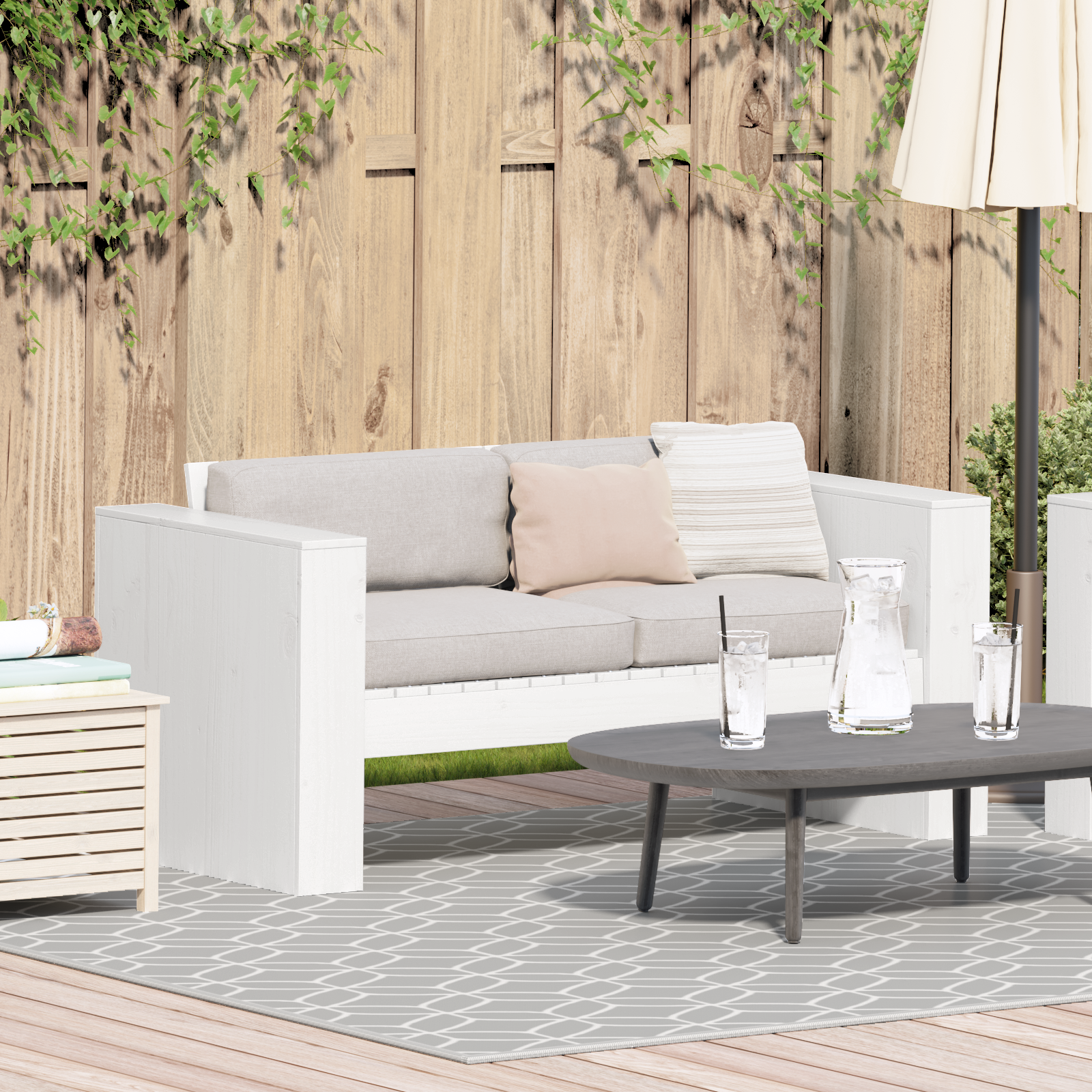Garden Sofa 2-Seater 134x60x62 cm White Solid Wood Pine