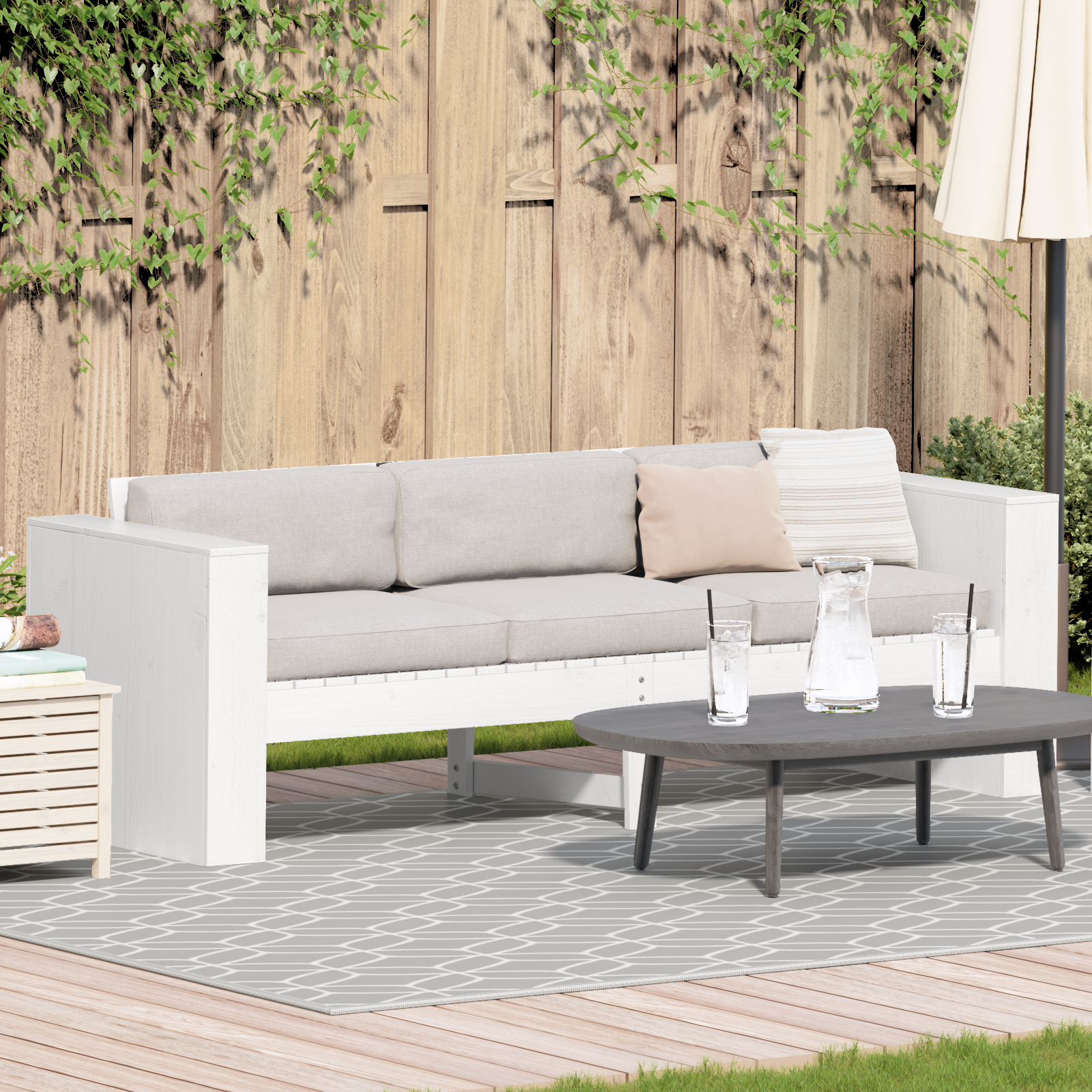 Garden Sofa 3-Seater White Wood Medium Durable Outdoor Sofa