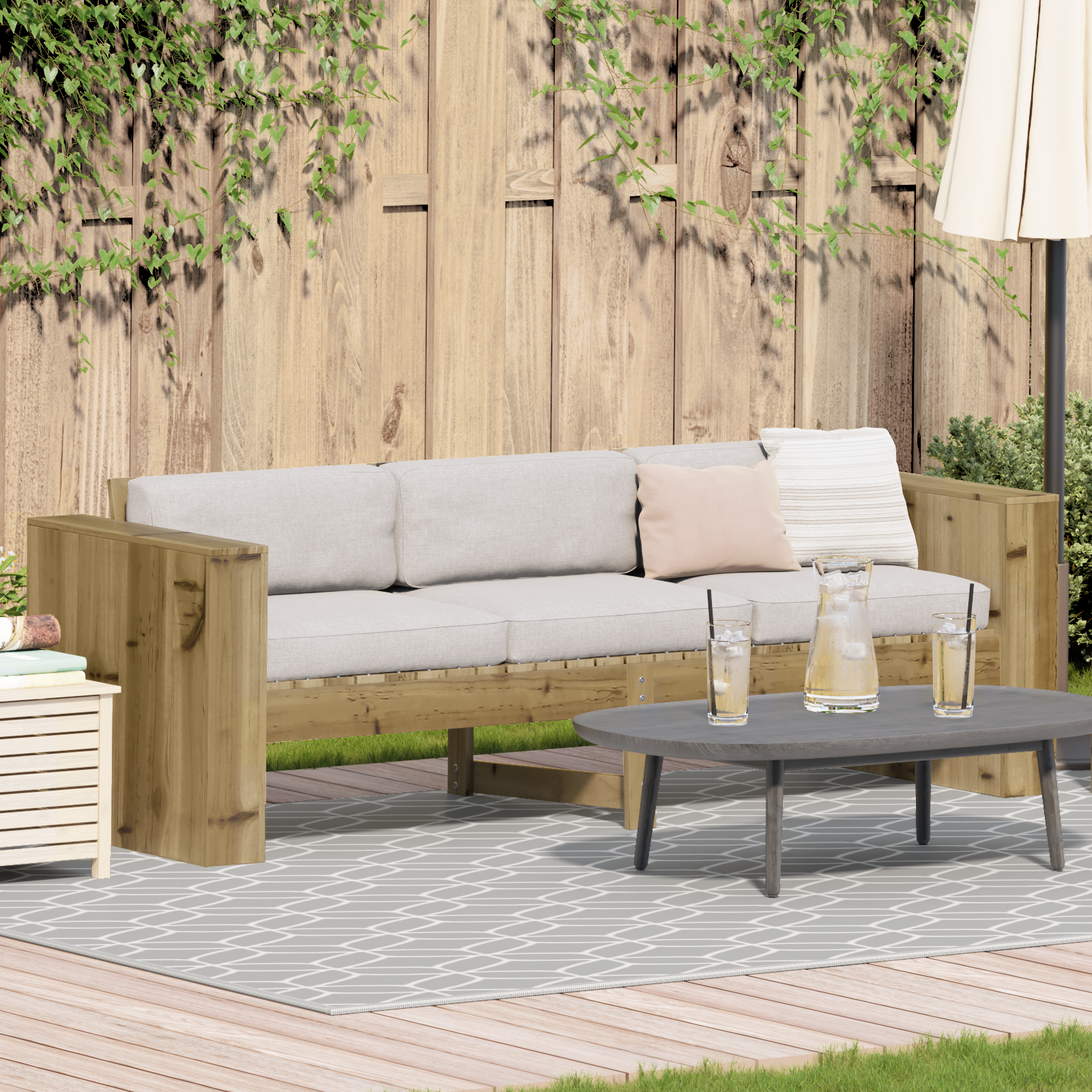Garden Sofa 3-Seater 185.5x60x62 cm Impregnated Wood Pine