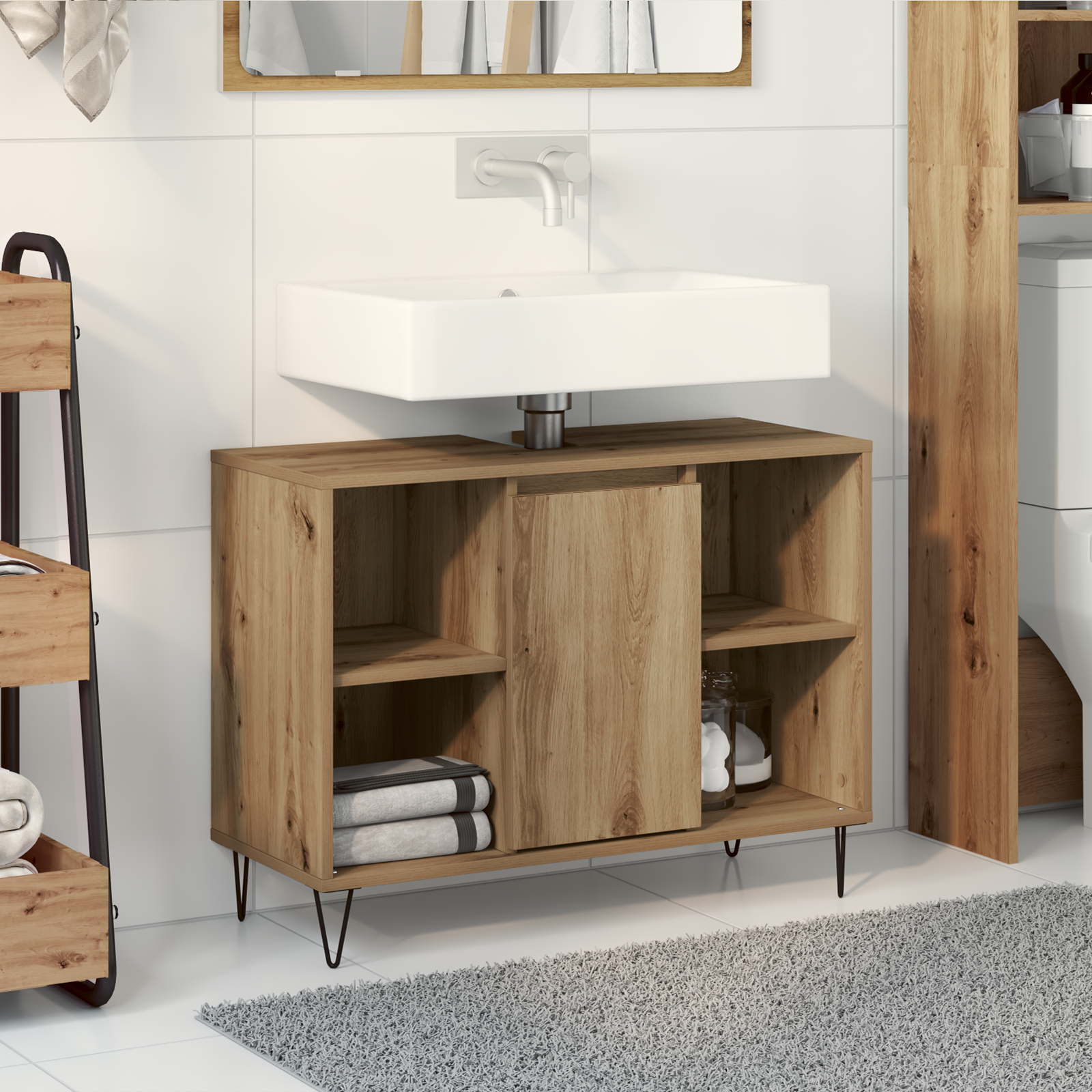 Vanity Unit Artisan Oak MDF Standard Vanity Unit Rectangular