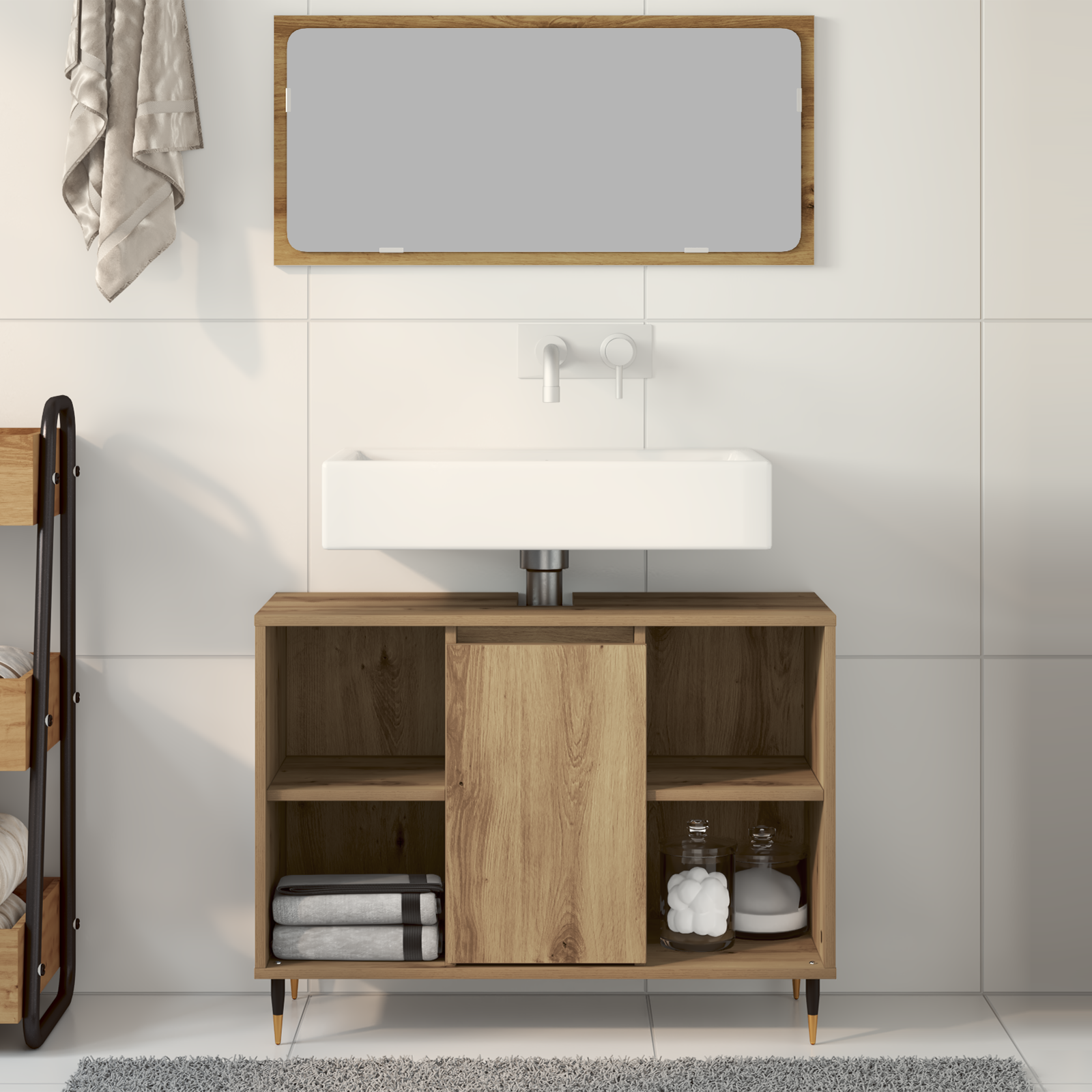 Vanity Unit Artisan Oak MDF Standard Vanity Unit Rectangular - Image 4