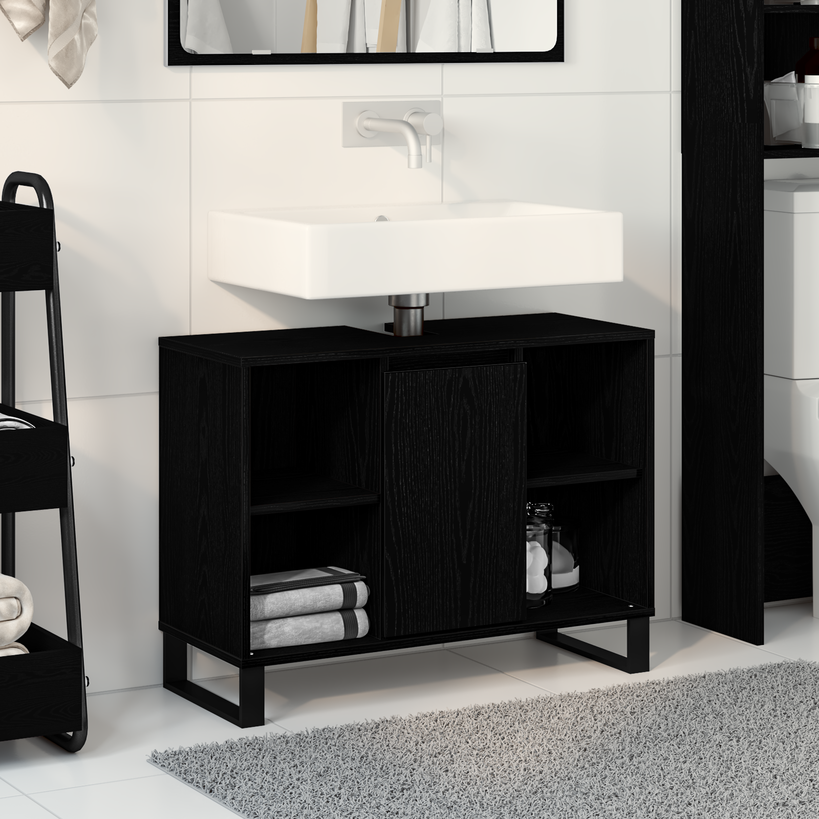 Black Oak Vanity Unit Black oak MDF Medium Bathroom Vanity
