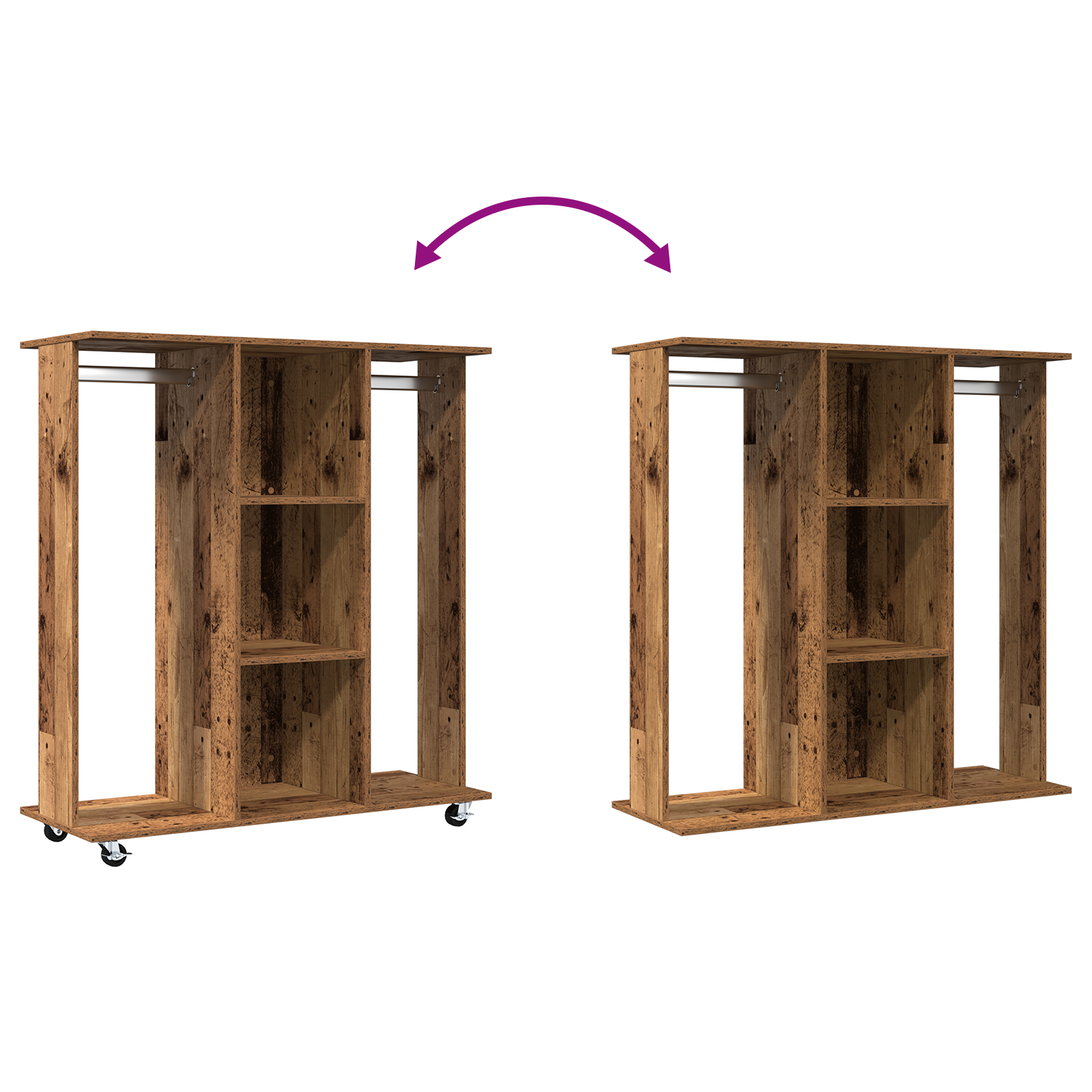 Wardrobe with Wheels Old Wood 102x38x110 cm Engineered Wood - Image 9