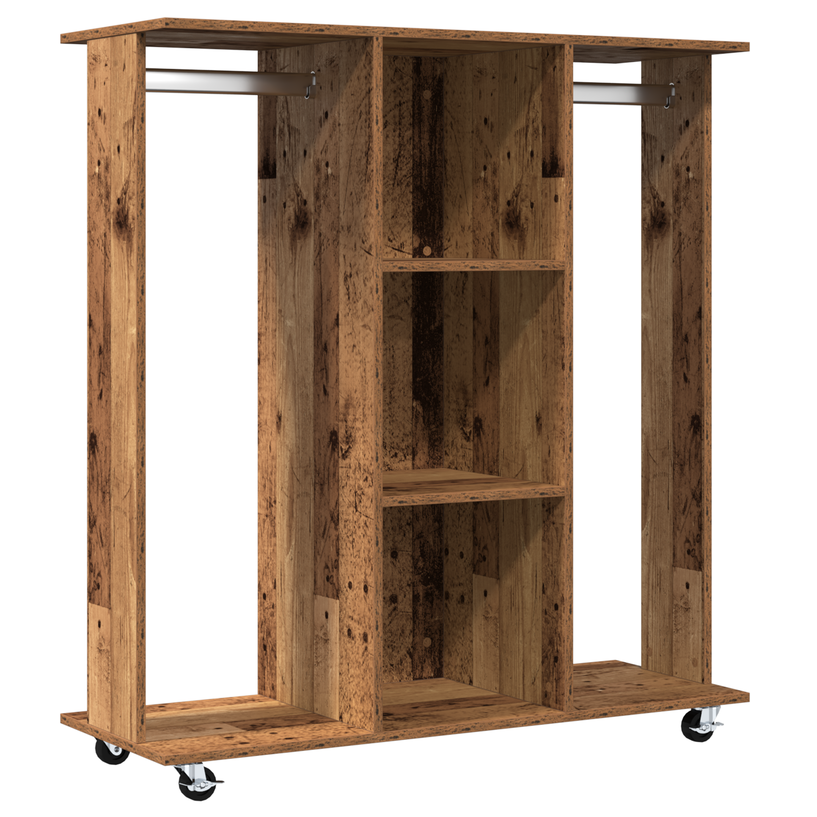 Wardrobe with Wheels Old Wood 102x38x110 cm Engineered Wood - Image 2
