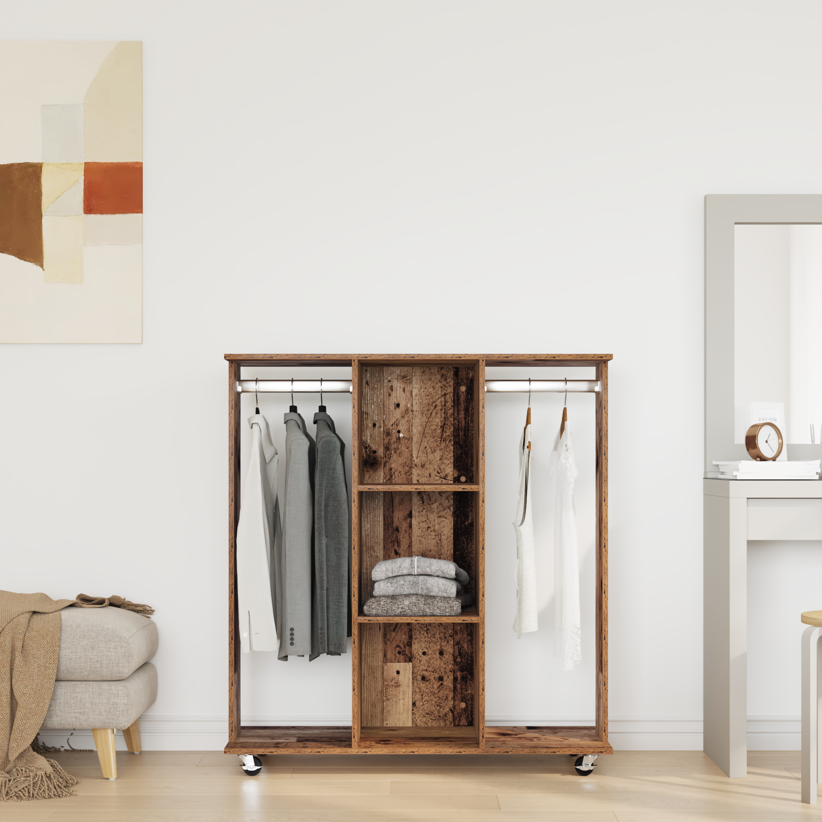 Kledingkast met Wielen Oud Hout 102x38x110 cm Engineered Hout