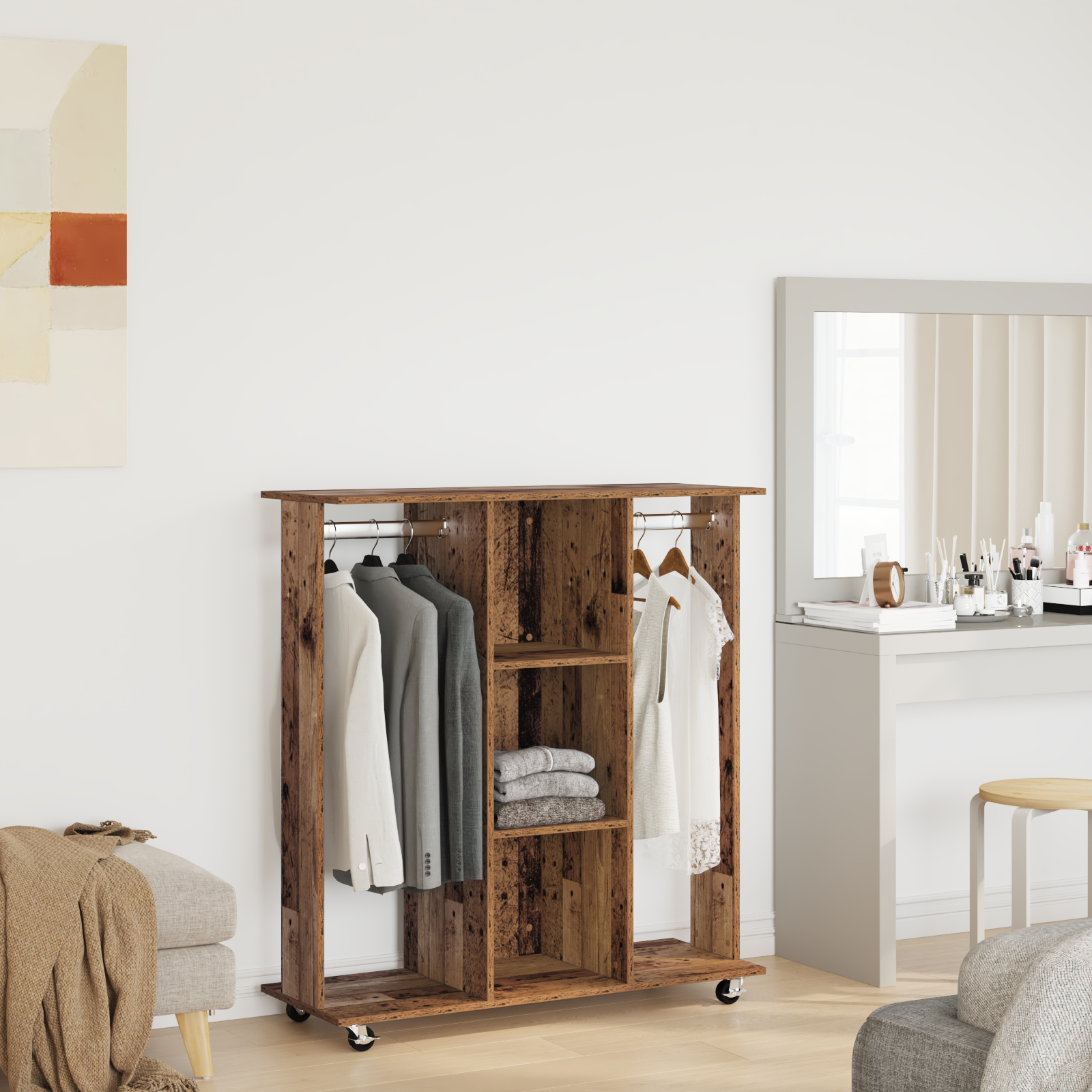 Wardrobe with Wheels Old Wood 102x38x110 cm Engineered Wood - Image 4