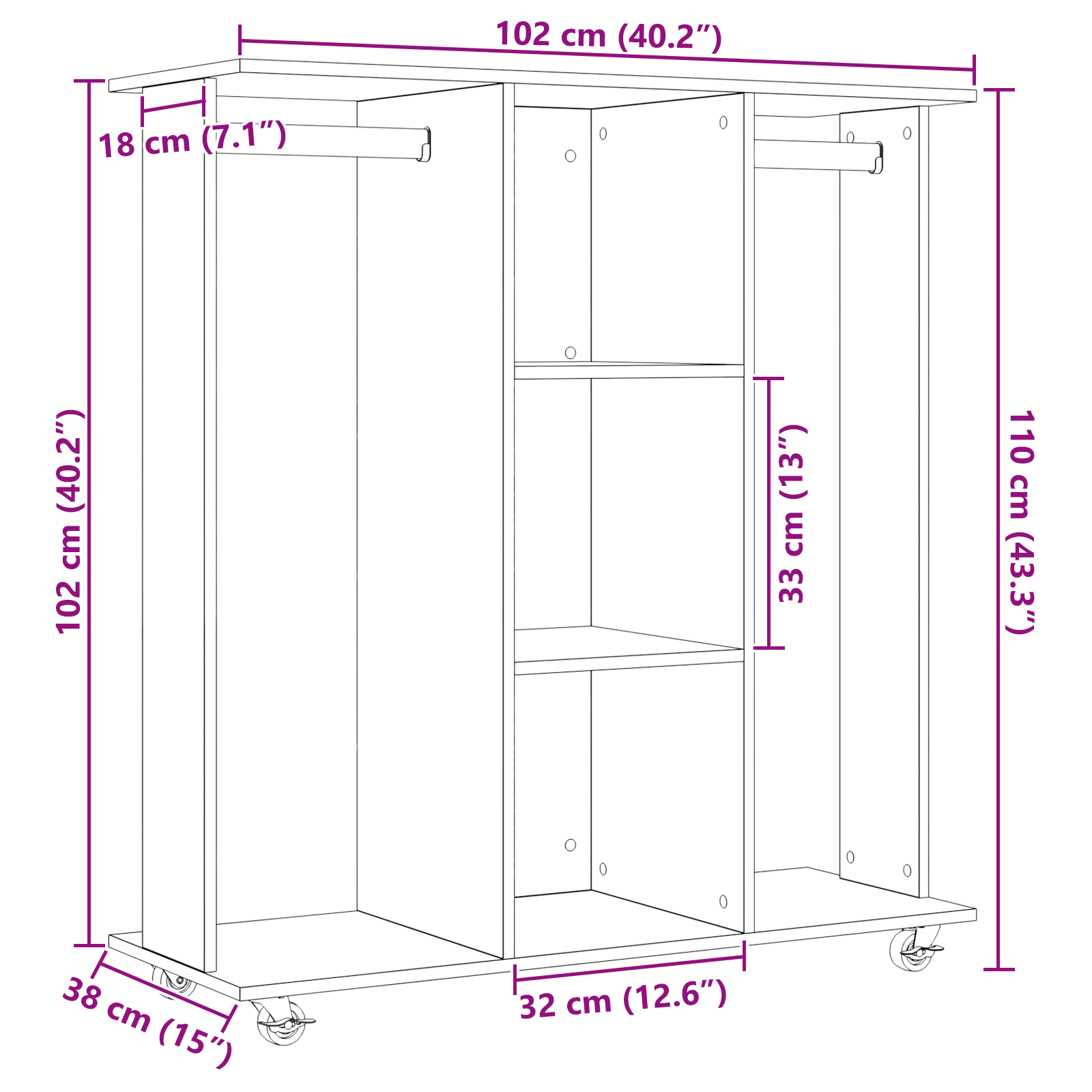 Wardrobe with Wheels Old Wood 102x38x110 cm Engineered Wood - Image 10
