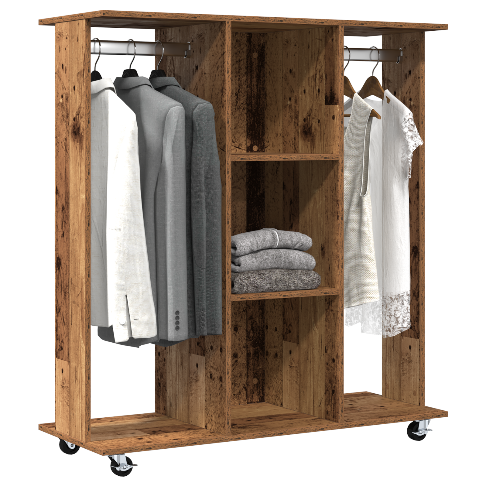 Wardrobe with Wheels Old Wood 102x38x110 cm Engineered Wood - Image 3