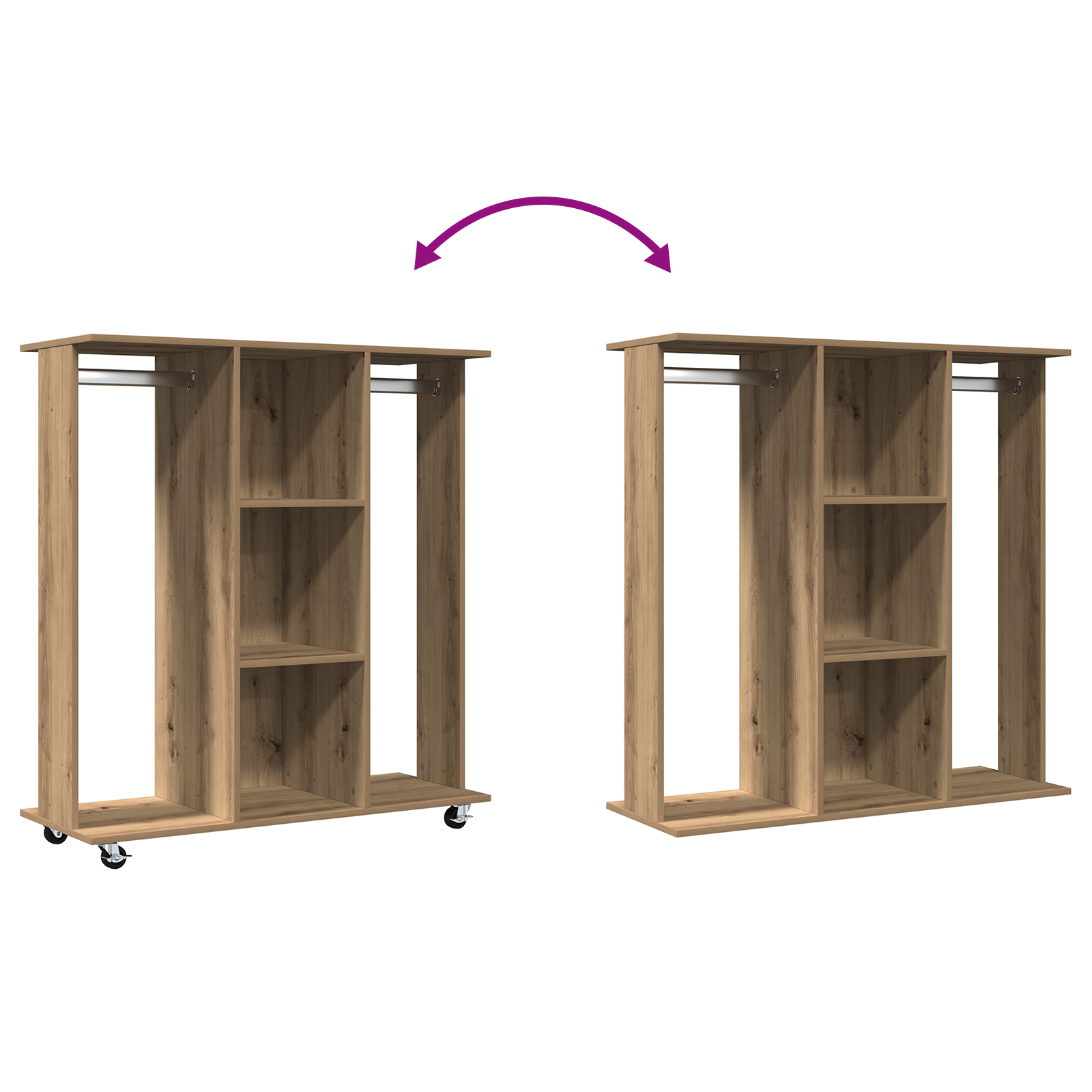 Wardrobe with Wheels Artisan Oak 102x38x110 cm Engineered Wood - Image 9