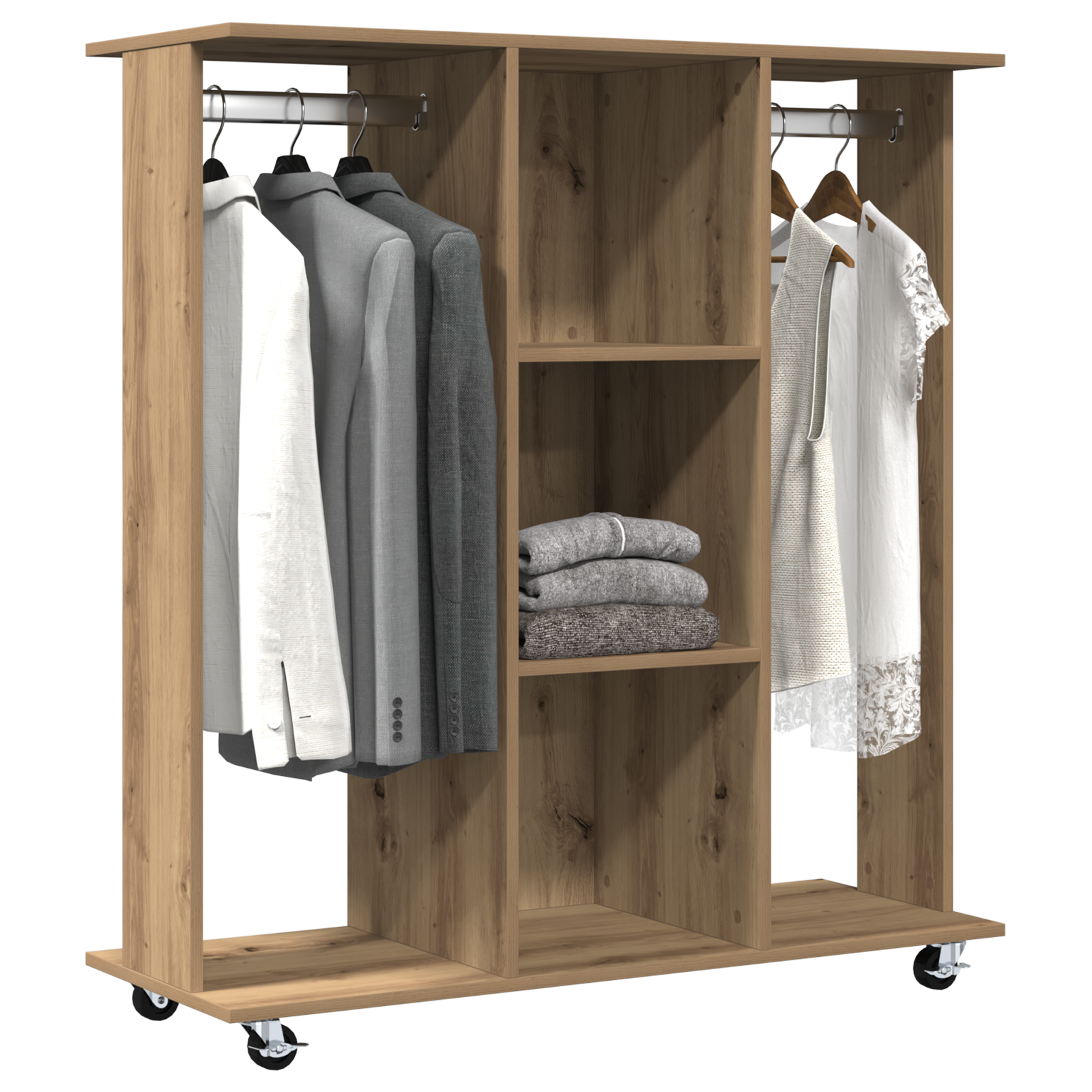Wardrobe with Wheels Artisan Oak 102x38x110 cm Engineered Wood - Image 3
