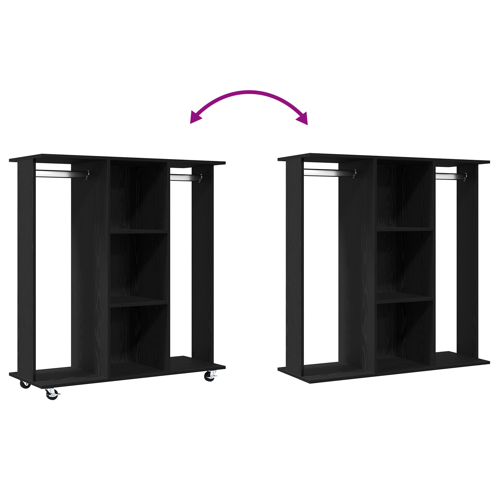 Wardrobe with Wheels Black Oak 102x38x110 cm Engineered Wood - Image 9