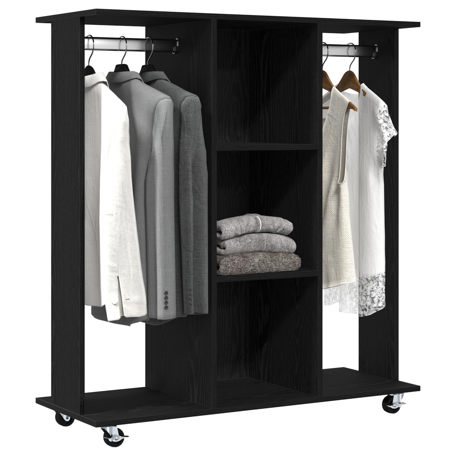 Wardrobe with Wheels Black Oak 102x38x110 cm Engineered Wood - Image 3