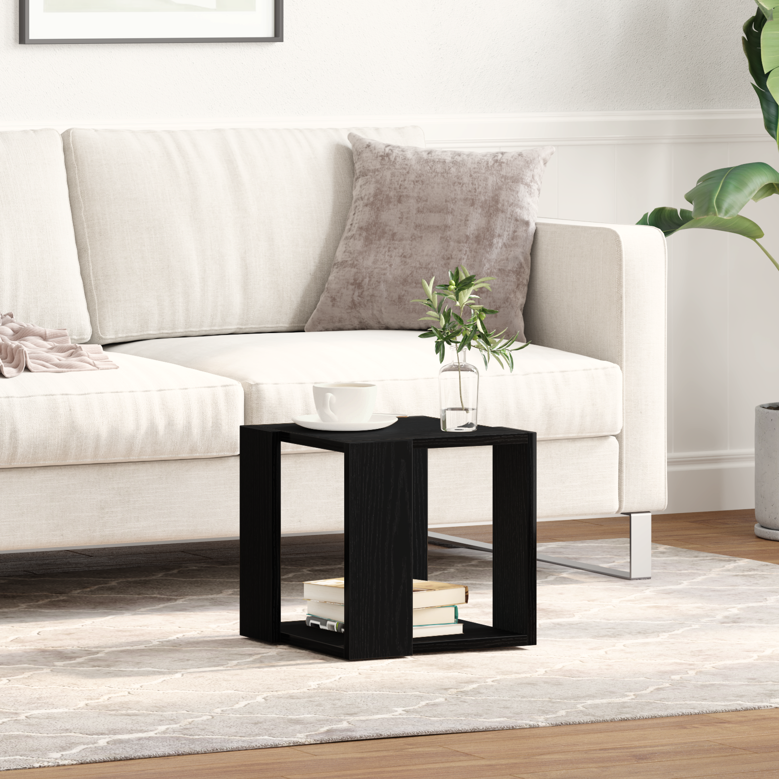 Coffee Table Black oak MDF 32 x 32 x 30 cm Simple Square - Image 4