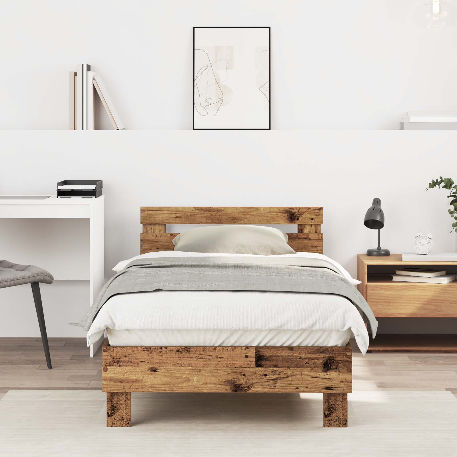 Rustic Wood Bed Frame Old Wood Solid Wood 90 x 190 cm