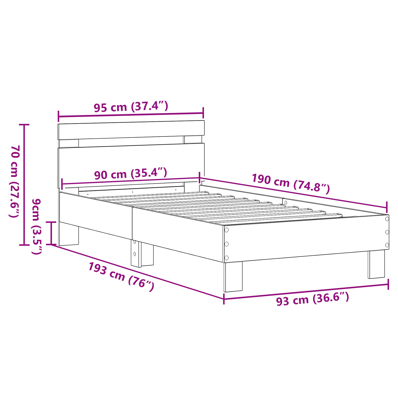 Rustic Wood Bed Frame Old Wood Solid Wood 90 x 190 cm - Image 11