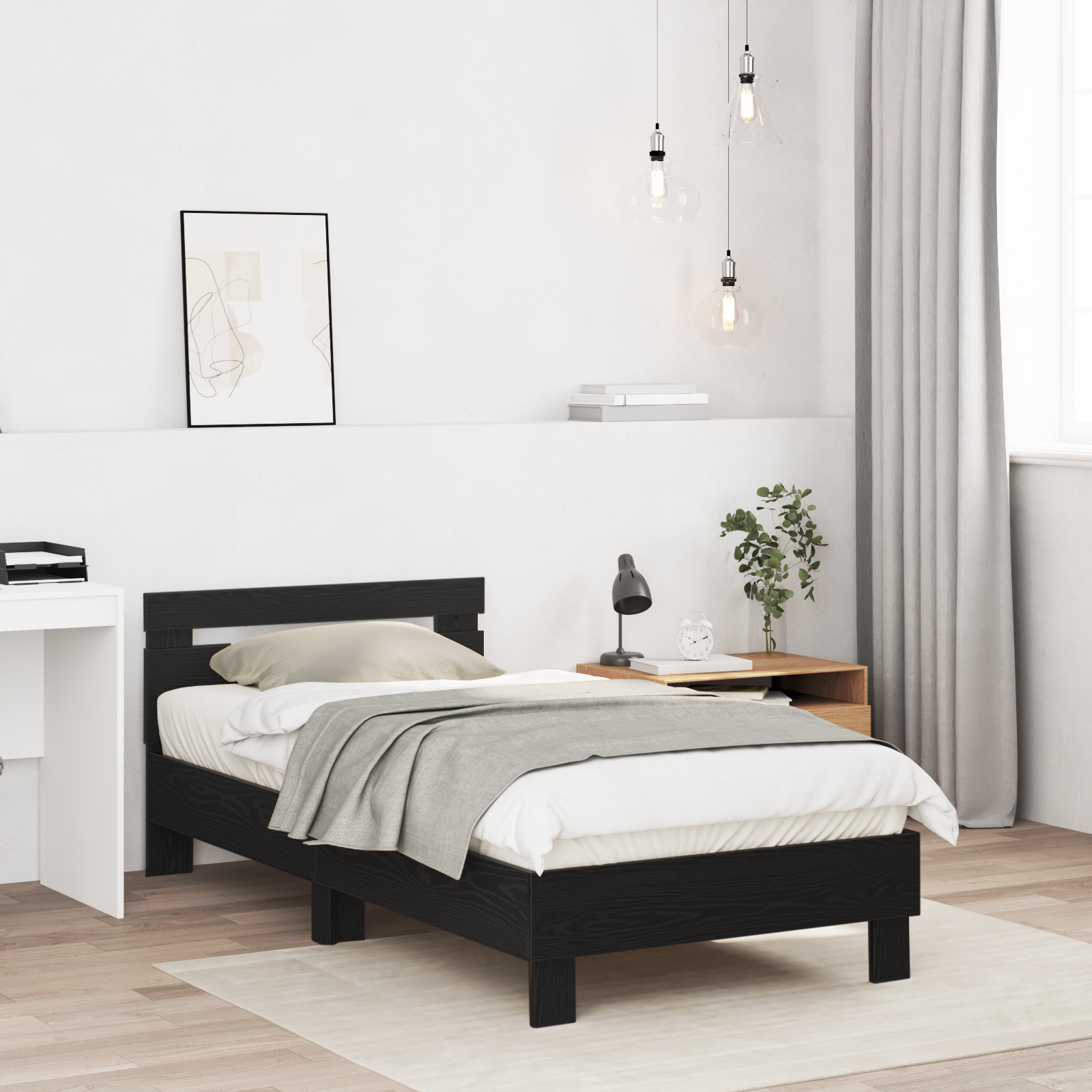 Black Oak Bed Frame Black Oak Solid Oak Wood 90 x 190 cm - Image 5
