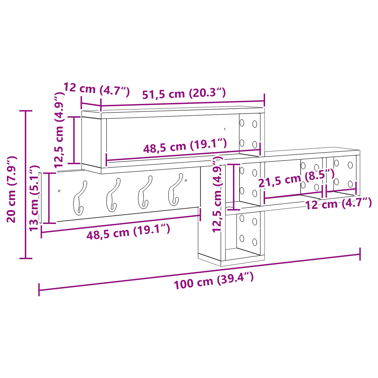 Vægmonteret Jakkeholder med hylde Røget eg 100 x 12 x 43.5 cm 8 image product%2F874415%2FP Size 874415 WBG Size EU 01