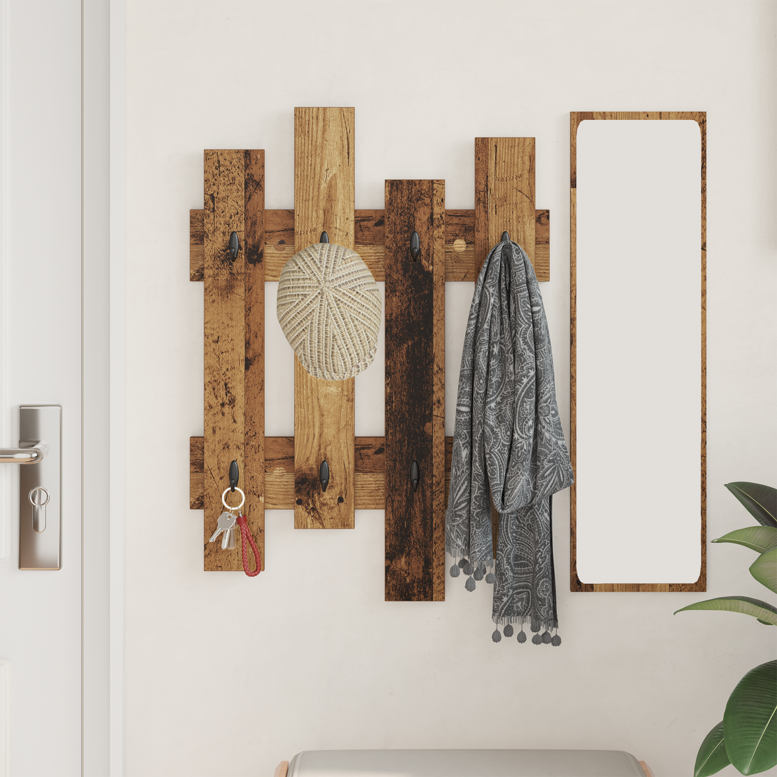Wall-Mounted Coat Rack Old wood 60 x 3 x 82 cm Engineered wood - Image 4
