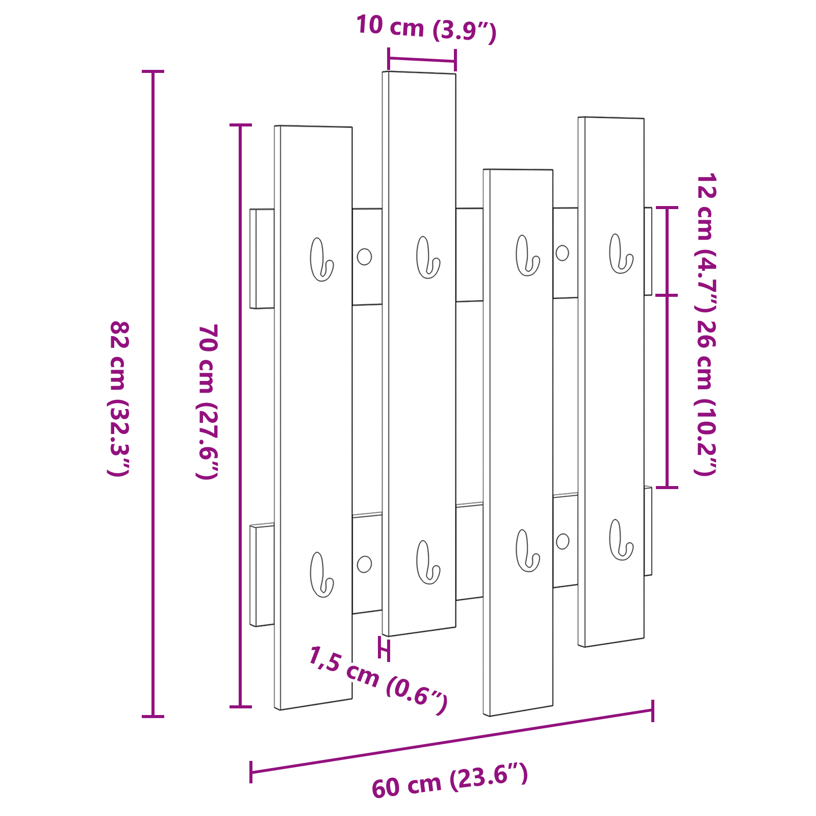 Wall-Mounted Coat Rack Old wood 60 x 3 x 82 cm Engineered wood - Image 9