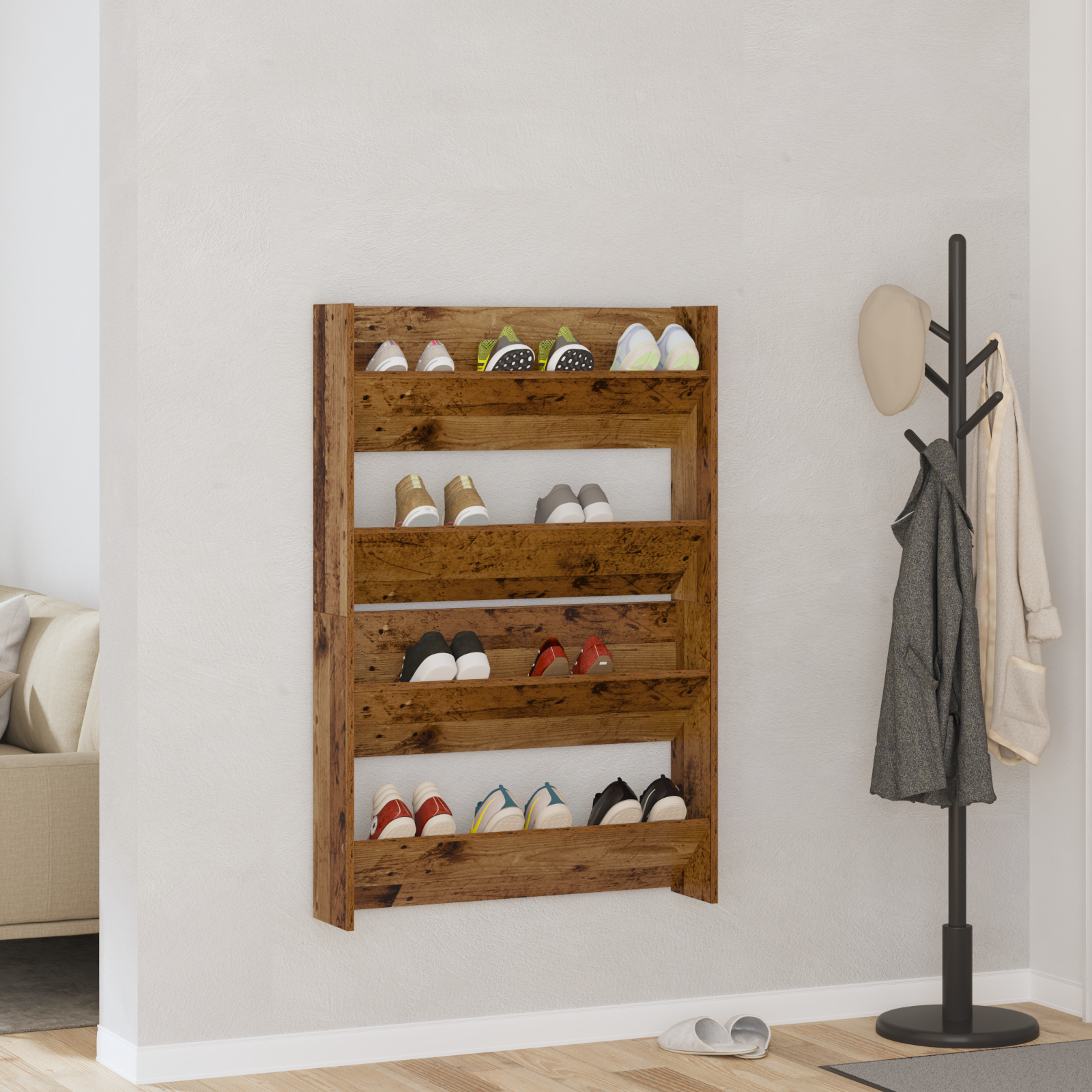 Schoenenkast 2 st 80 x 18 x 60 cm Bewerkt hout Oud hout