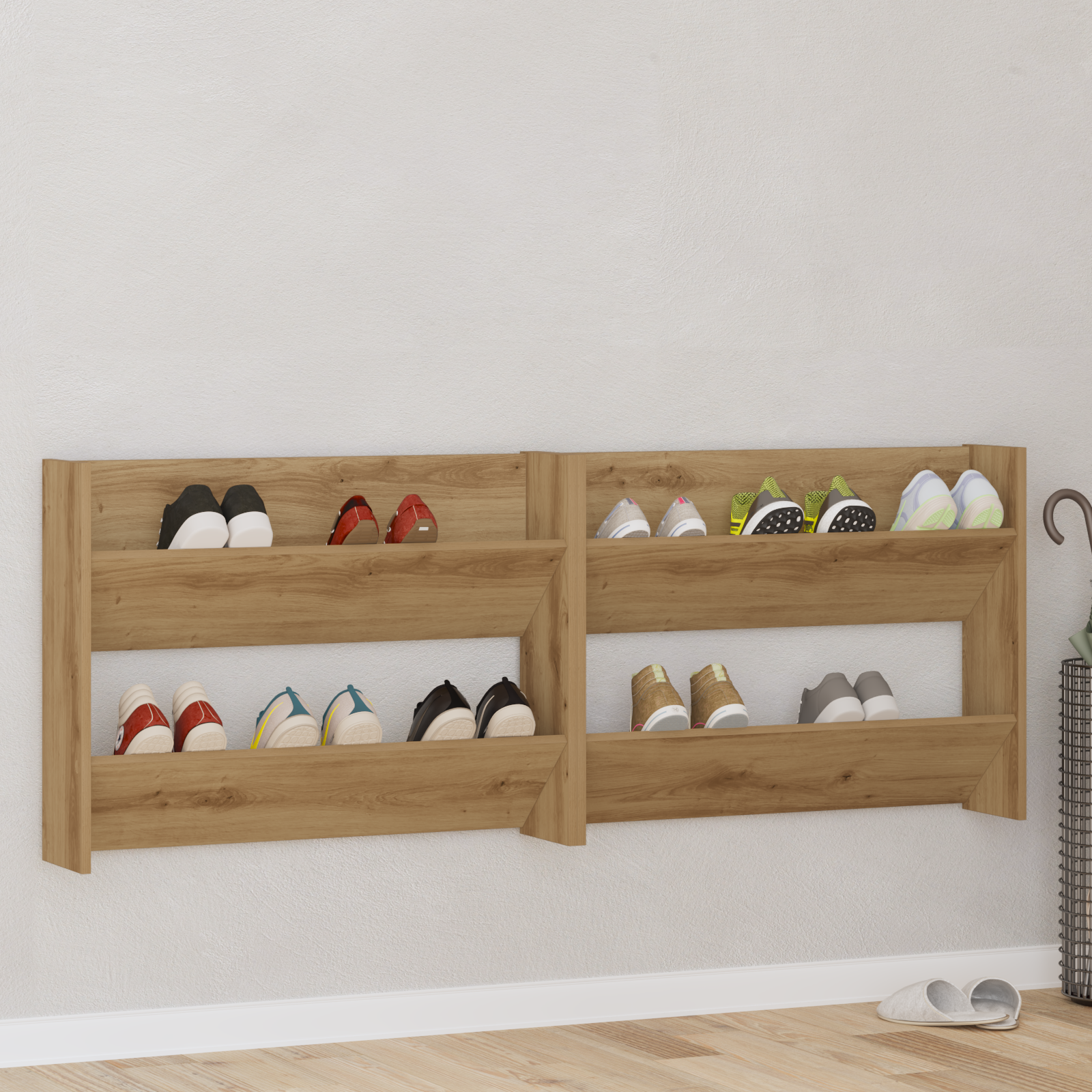 Wand Schoenenkasten met plank Anders met opslag 2 pcs artisanaal eikenkleurig