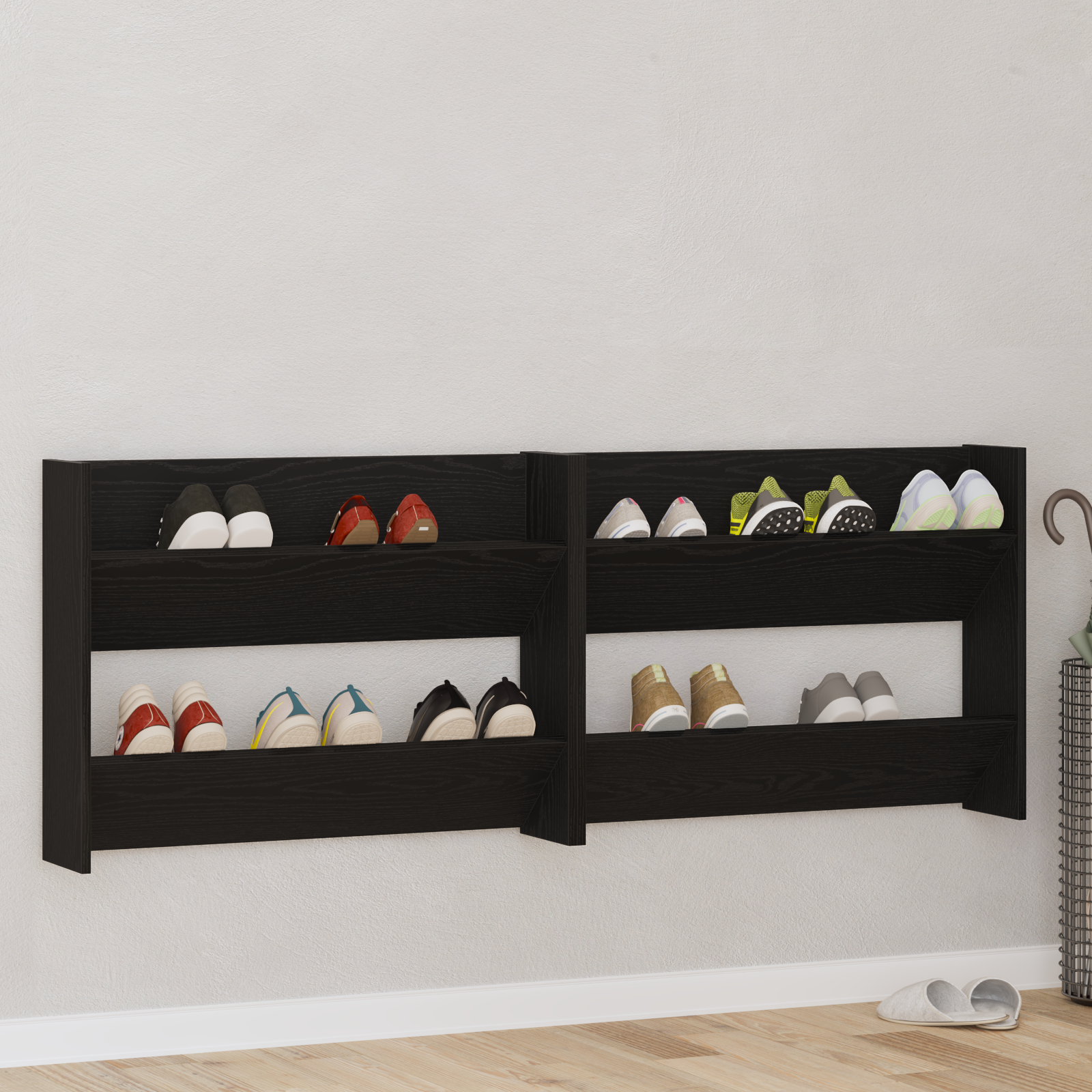 Wand Schoenenkasten met plank Anders 2 pcs Zwart eiken 60 x 18 x 60 cm