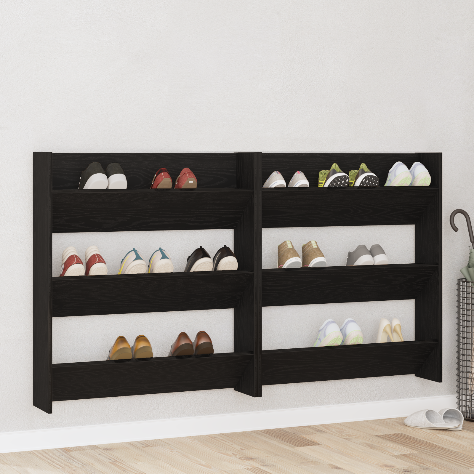Wand Schoenenkasten met plank Anders 2 pcs Zwart eiken 60 x 18 x 60 cm