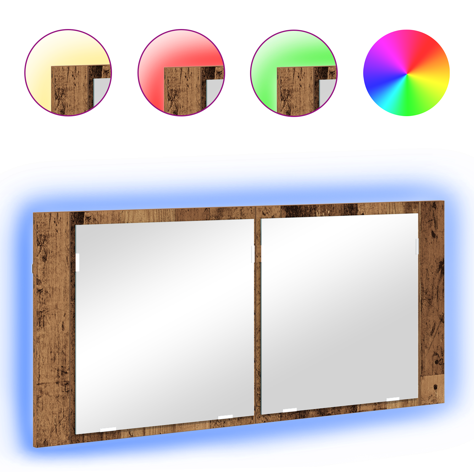 LED Mirror Cabinet Old Wood 100x12x45 cm Engineered Wood - Image 4