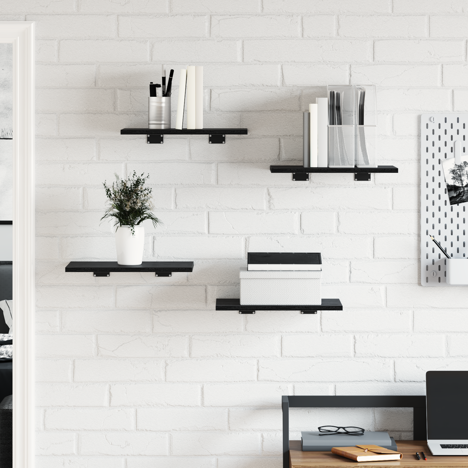 Wall-Mounted Shelves Black Oak Engineered Wood 40 x 30 x 1.5 cm - Image 3