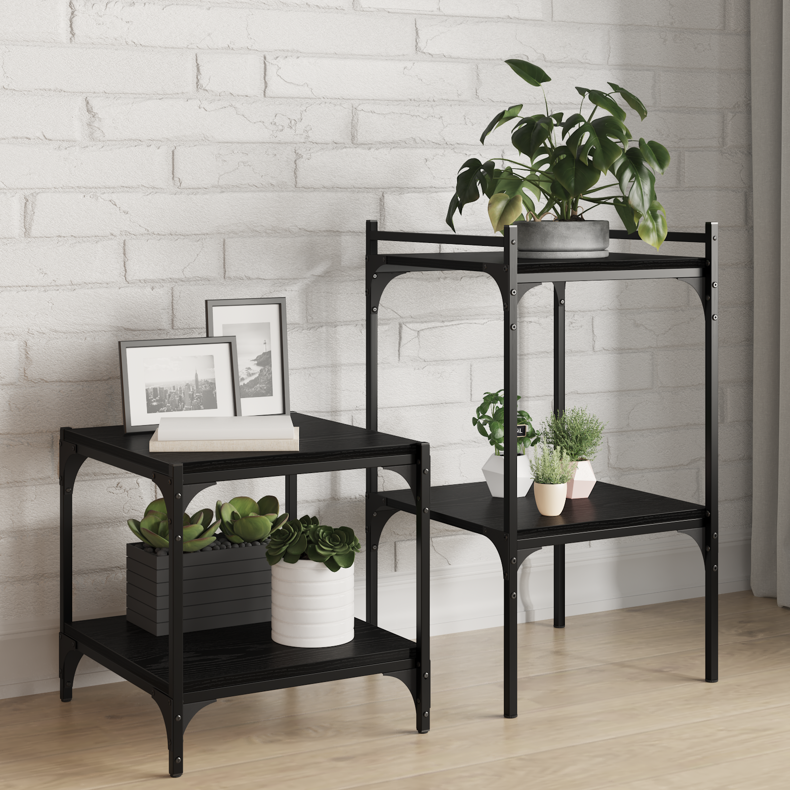 Wall-Mounted Shelves Black Oak Wood 40 x 40 x 1.5 cm Stackable