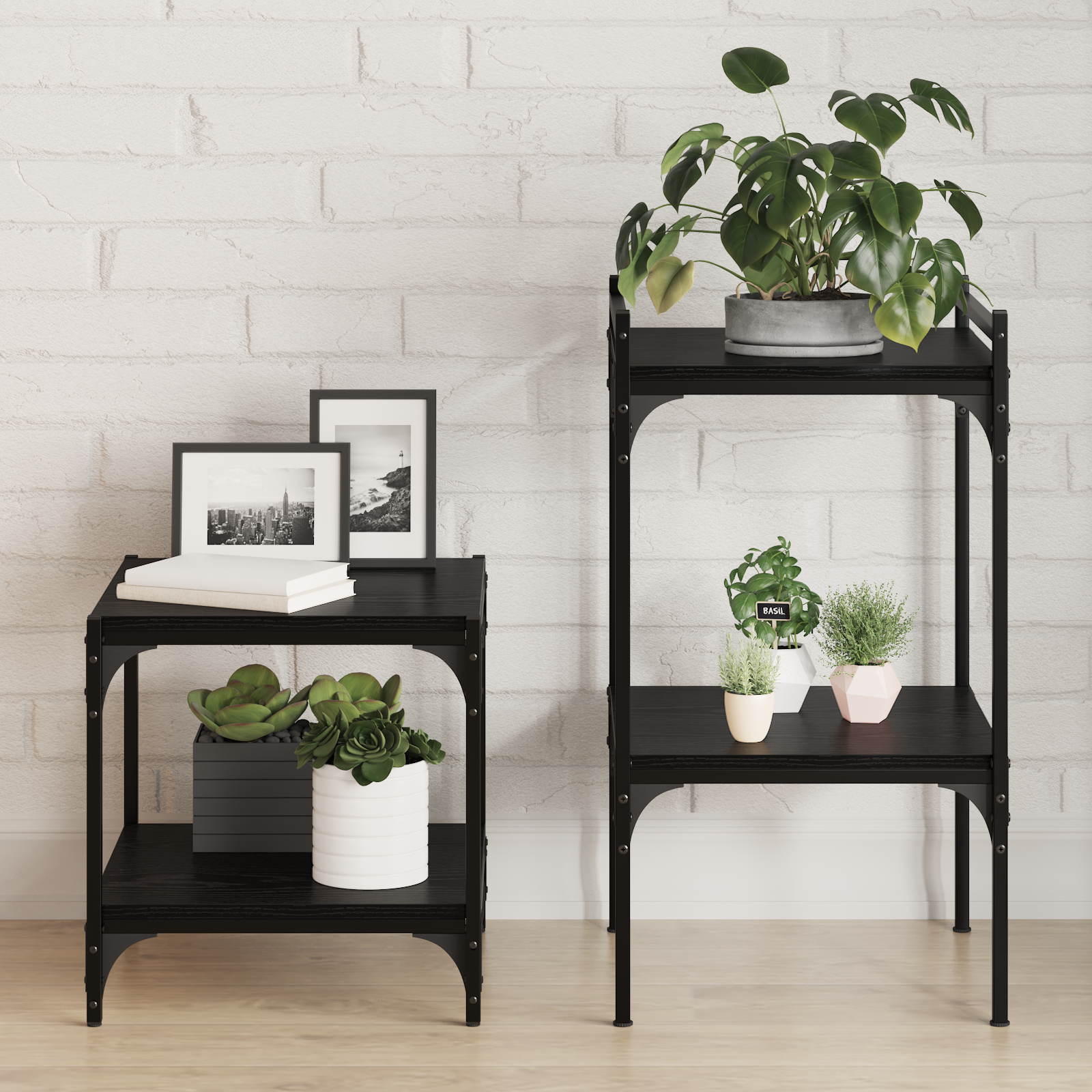 Wall-Mounted Shelves Black Oak Wood 40 x 40 x 1.5 cm Stackable - Image 3