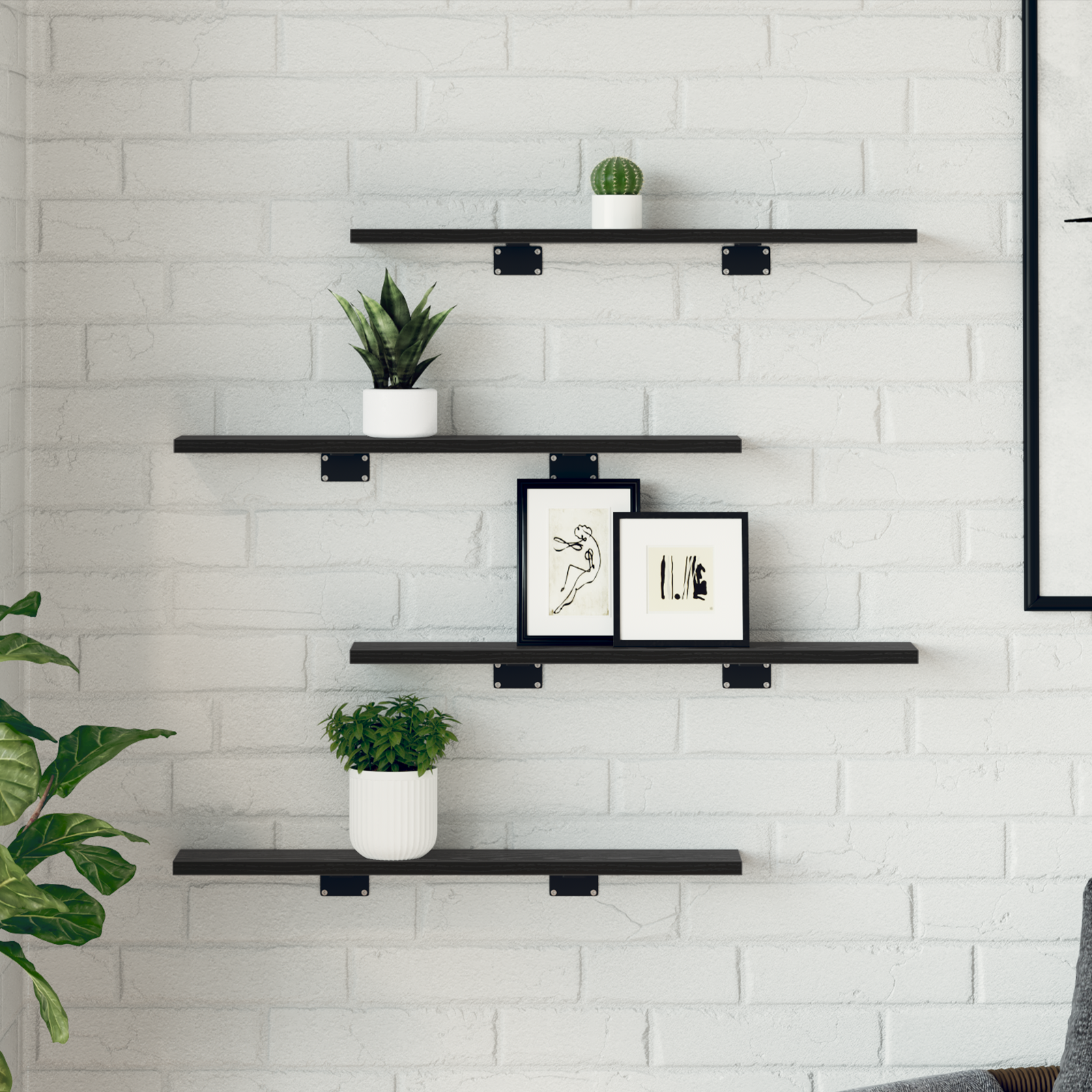 Wall-Mounted Shelves Black oak Engineered wood 60 x 10 x 1.5 cm - Image 3