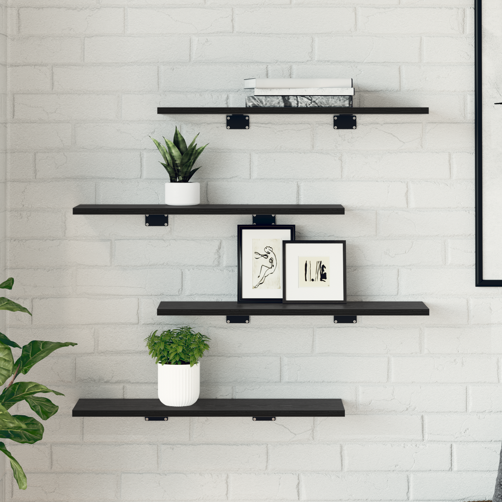 Wall-Mounted Shelves Black oak Engineered wood 60 x 20 x 1.5 cm - Image 3