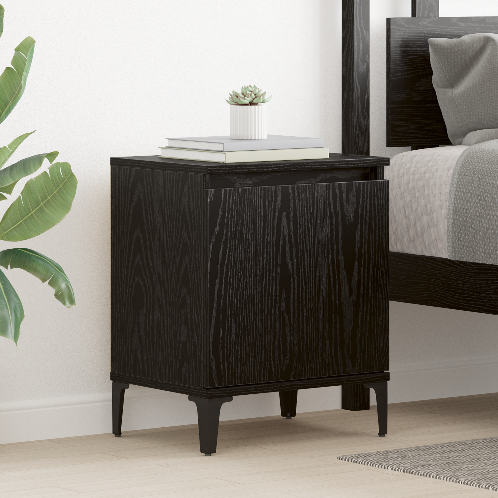 Black Oak Nightstand Black oak Engineered wood 40 x 30 x 50 cm