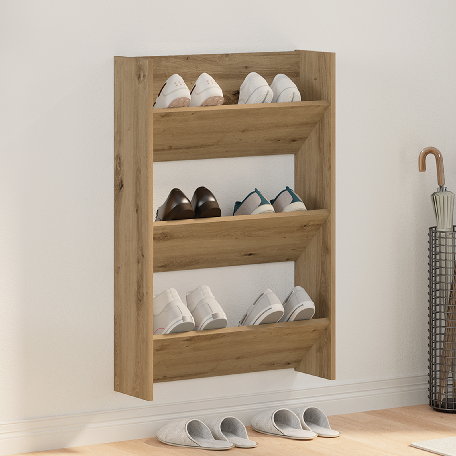 Wand Schoenenkasten artisanaal eikenkleurig 60 x 18 x 60 cm