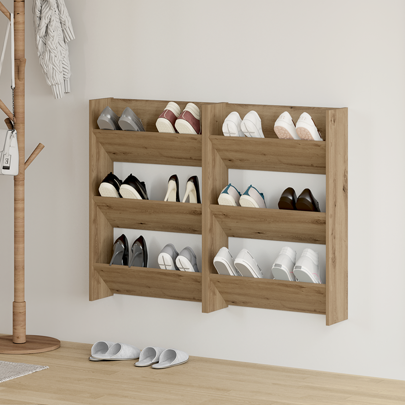 Wand Schoenenkasten met plank Anders met opslag 2 pcs artisanaal eikenkleurig