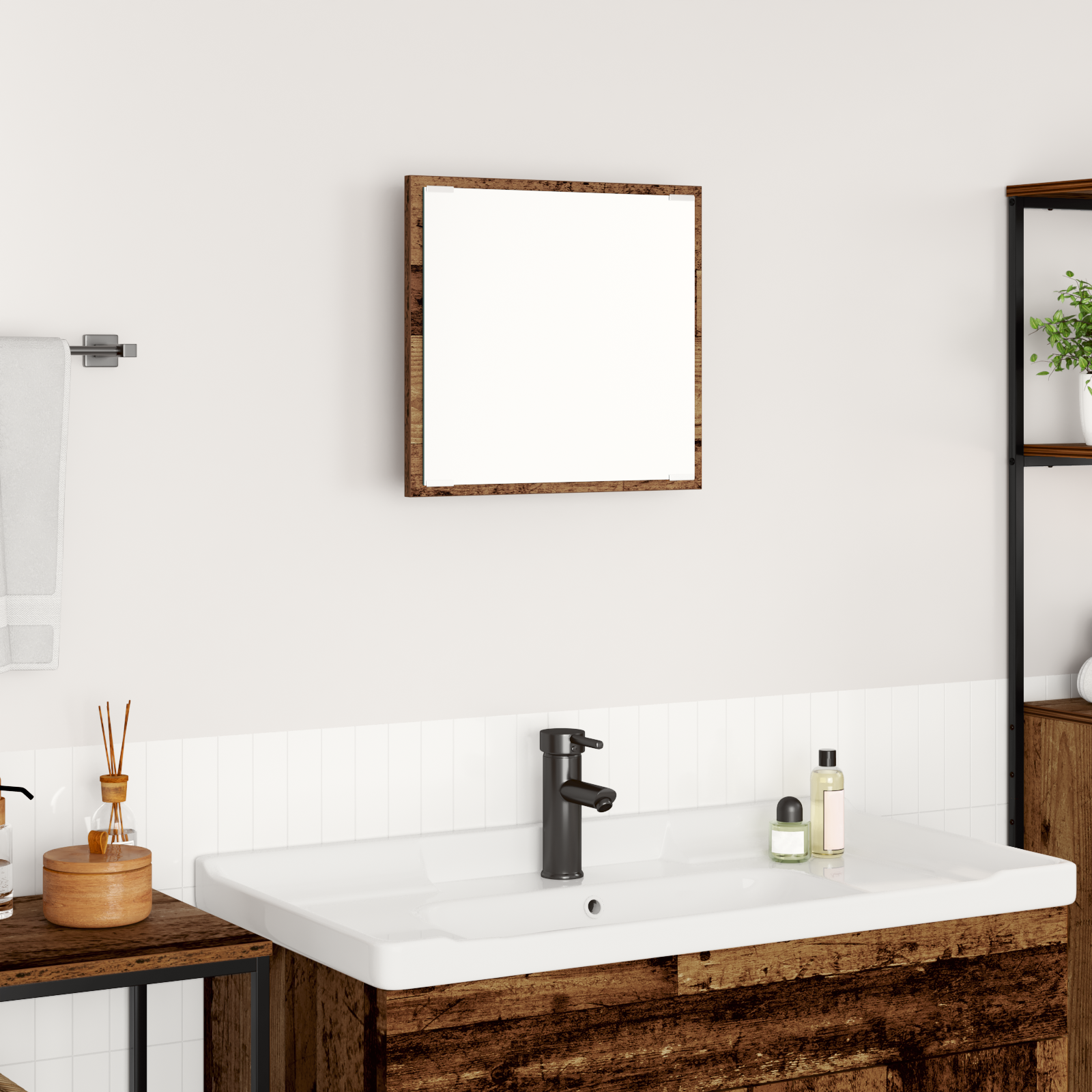 LED vonios veidrodis Senas medis 40x8.5x37 cm Apdirbtas medis