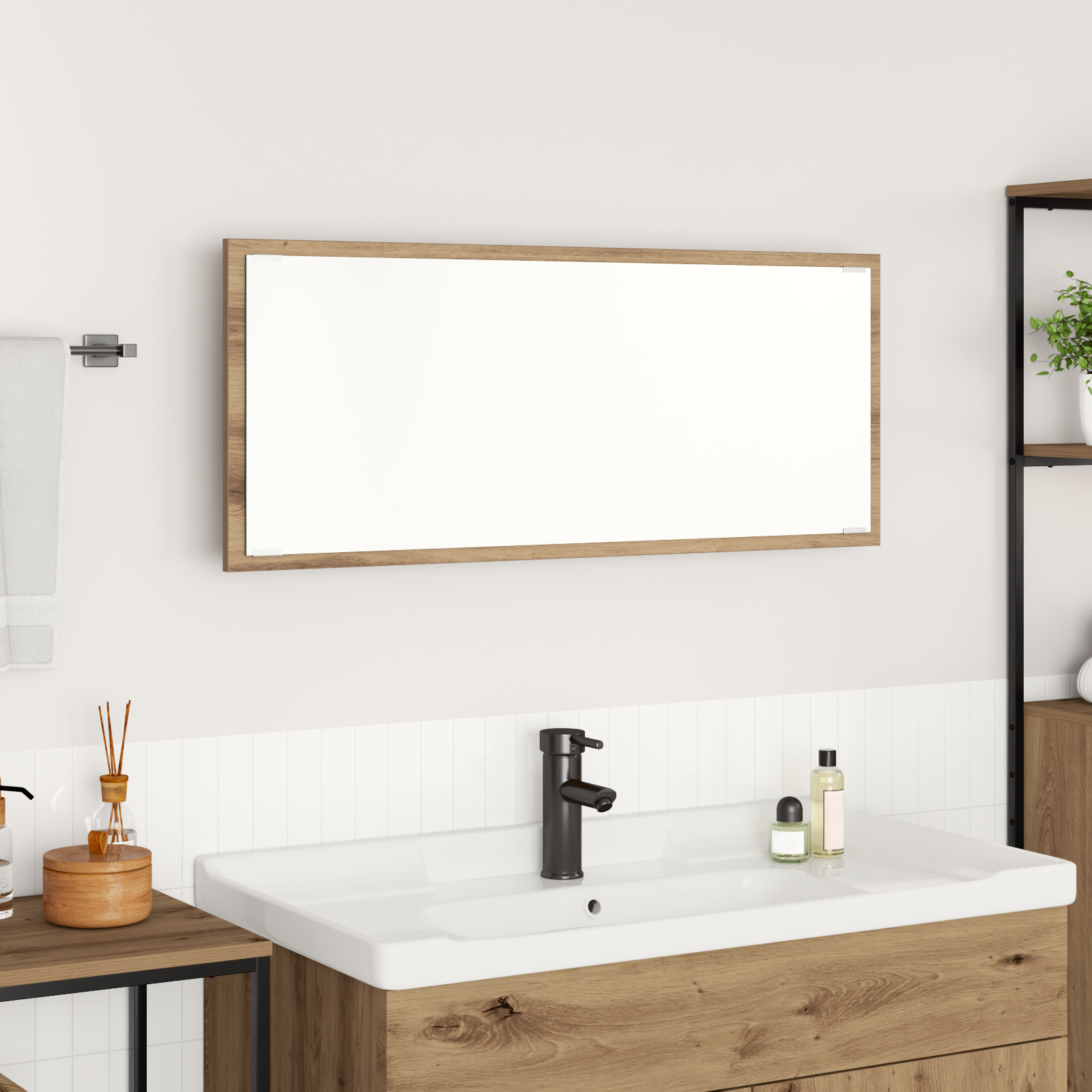 Bathroom Mirror Artisan oak Engineered wood, Glass 90 x 8.5 x 37 cm